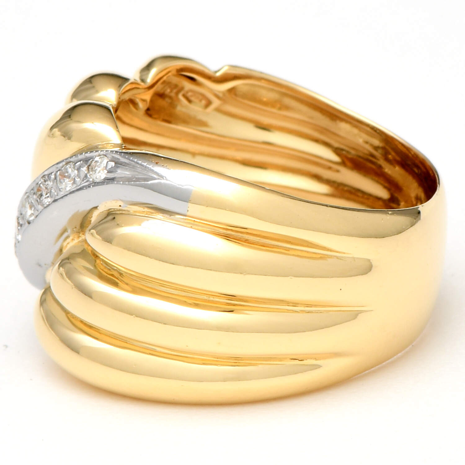 18KYW Diamond (0.12) Ribbed Band Ring-3