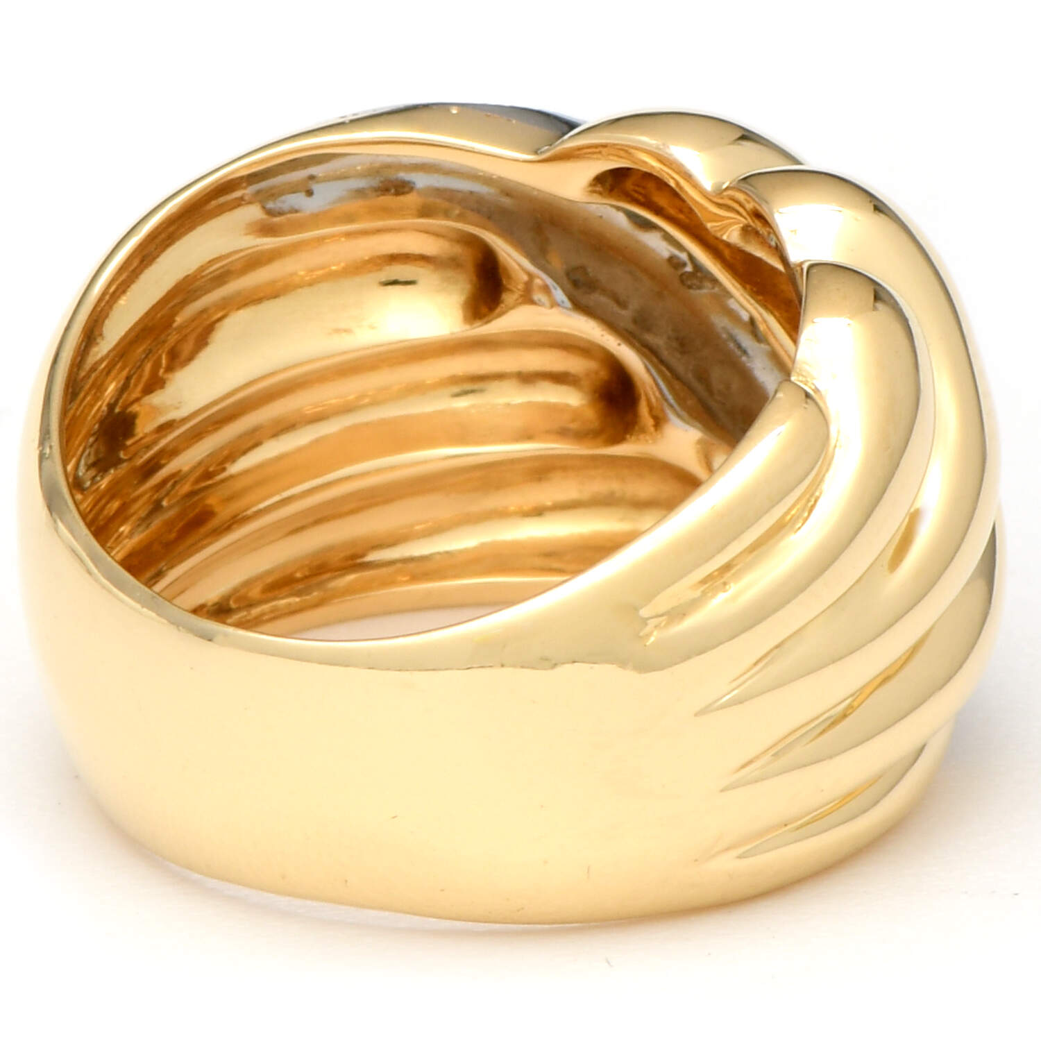 18KYW Diamond (0.12) Ribbed Band Ring-2