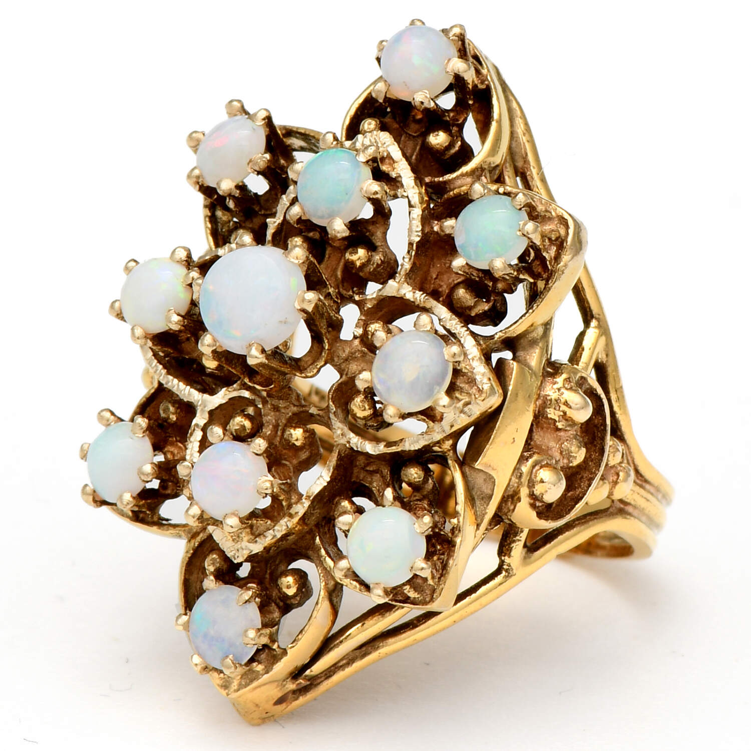 14KY White Opal(1.80) Cluster Hearts Ring-1
