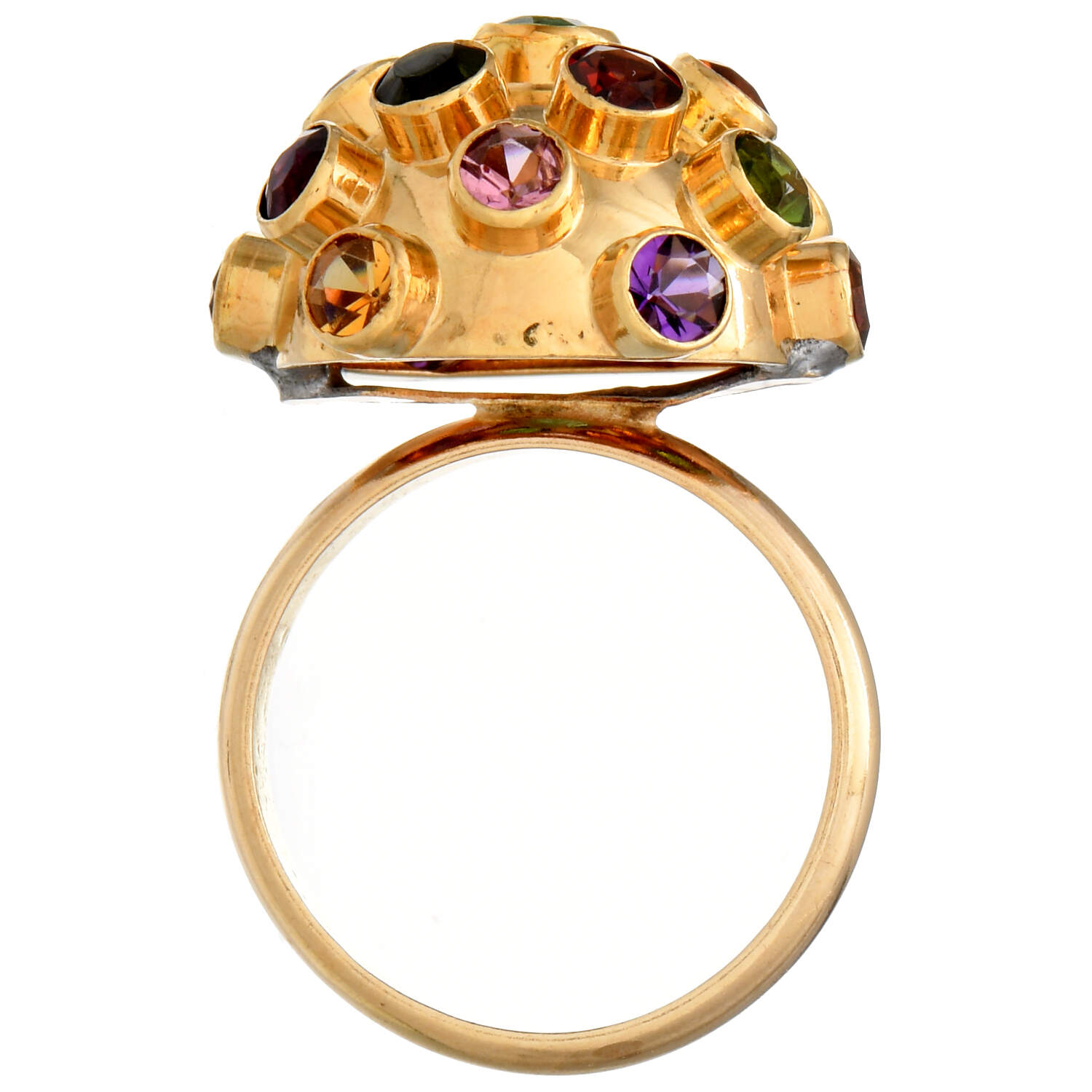 12KY Tourmaline, Garnet & Amethyst Sputnik Ring-4