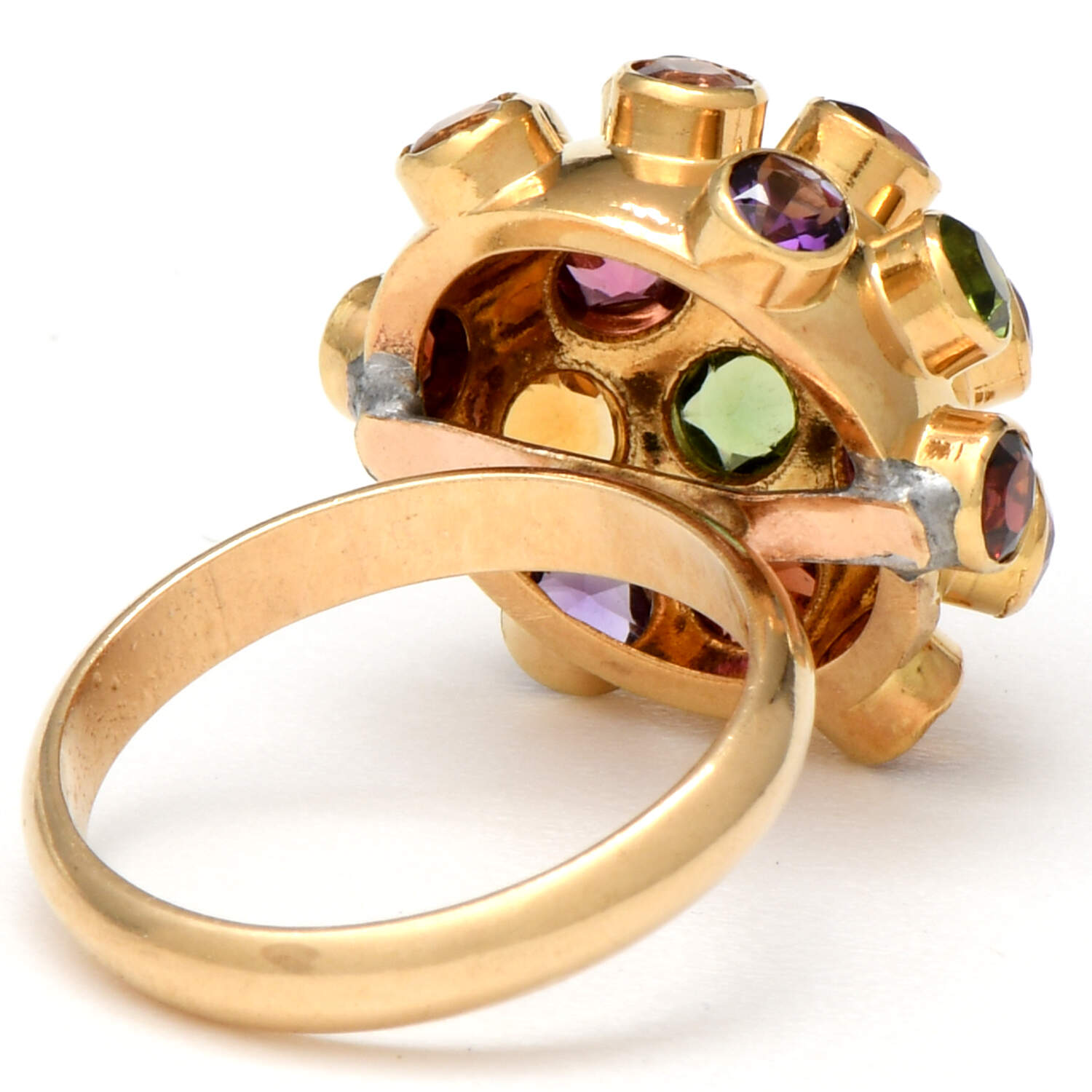 12KY Tourmaline, Garnet & Amethyst Sputnik Ring-2