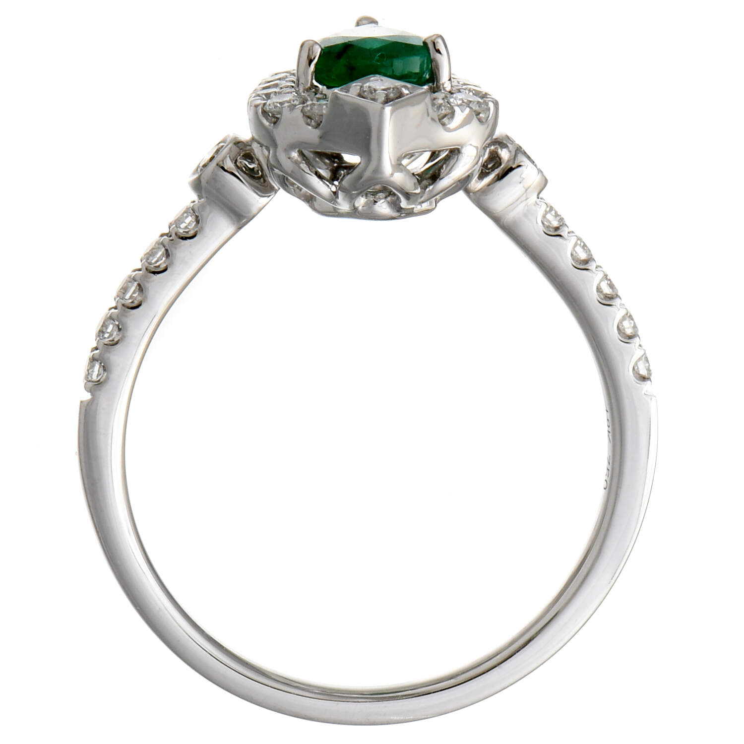 18KW Emerald(0.66) & Diamond(0.32) Halo Ring-4