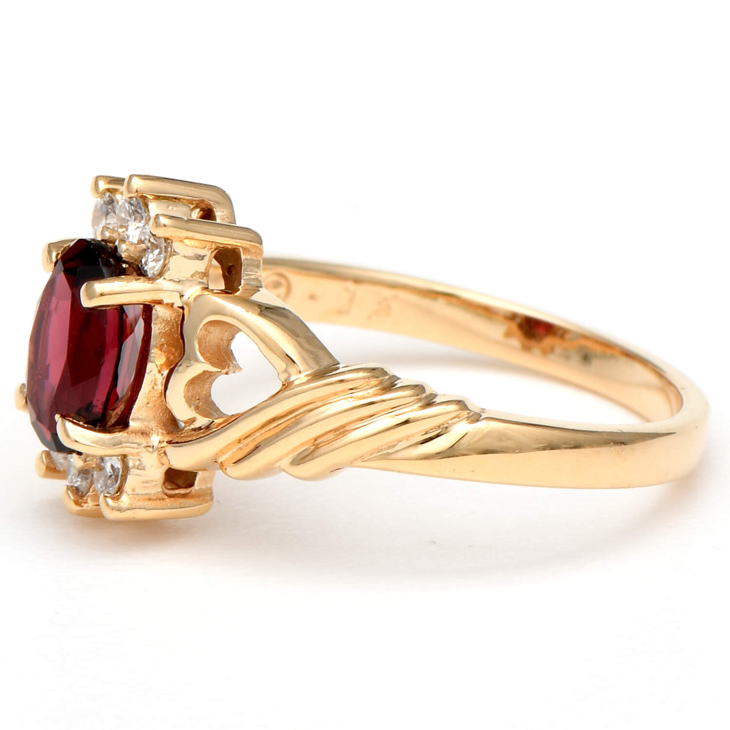 14KY Rhodolite Garnet(0.90) & Diamond(0.12) Open Heart Ring-3