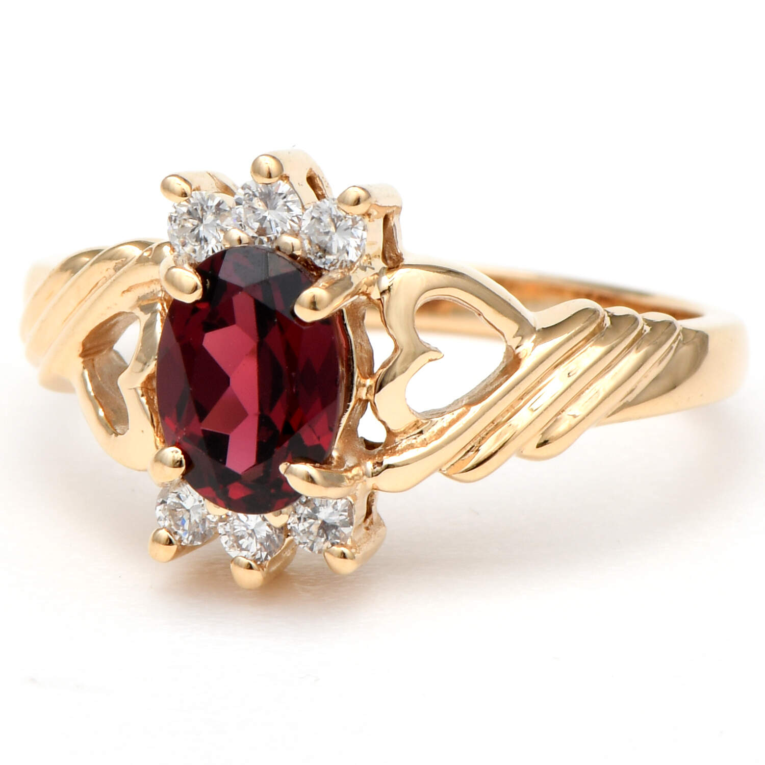 14KY Rhodolite Garnet(0.90) & Diamond(0.12) Open Heart Ring-1