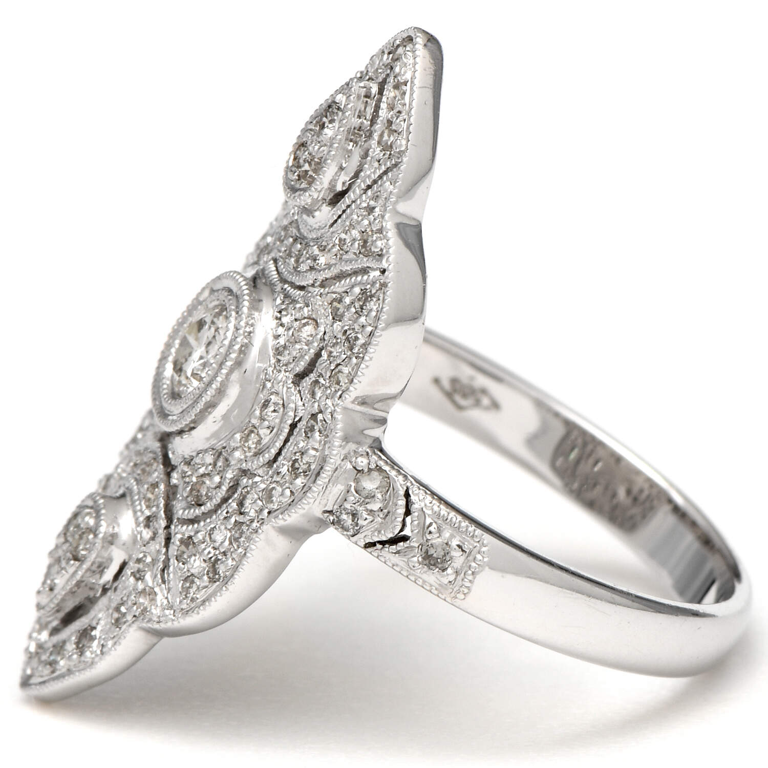 14KW Pave Diamond(0.60) Shield Ring-3
