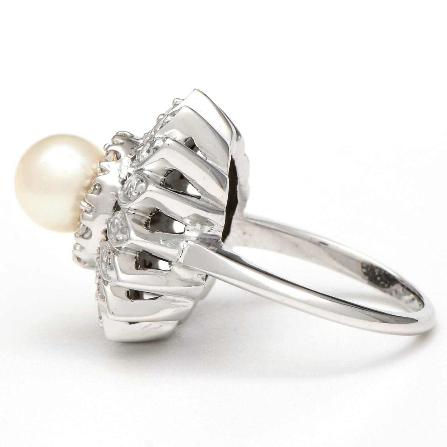 14KW Akoya Pearl & Diamond(0.44) Floral Ring-4