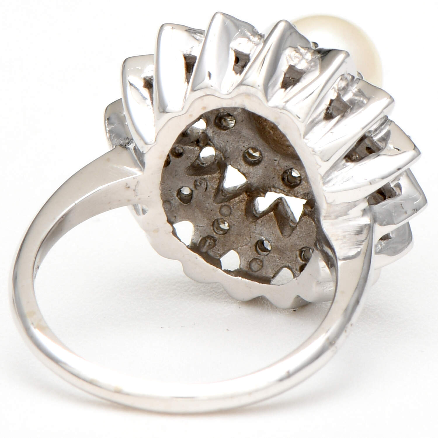 14KW Akoya Pearl & Diamond(0.44) Floral Ring-3