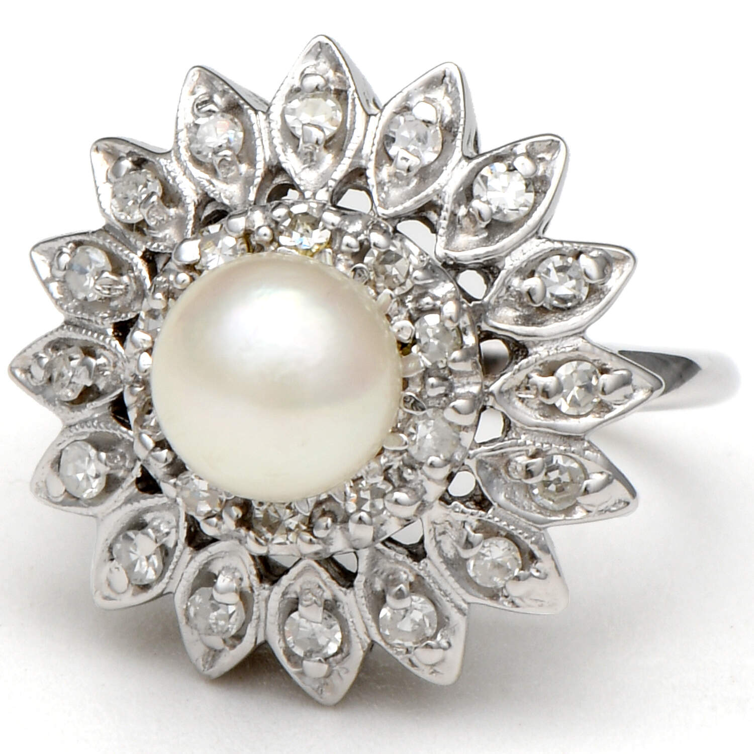 14KW Akoya Pearl & Diamond(0.44) Floral Ring-1