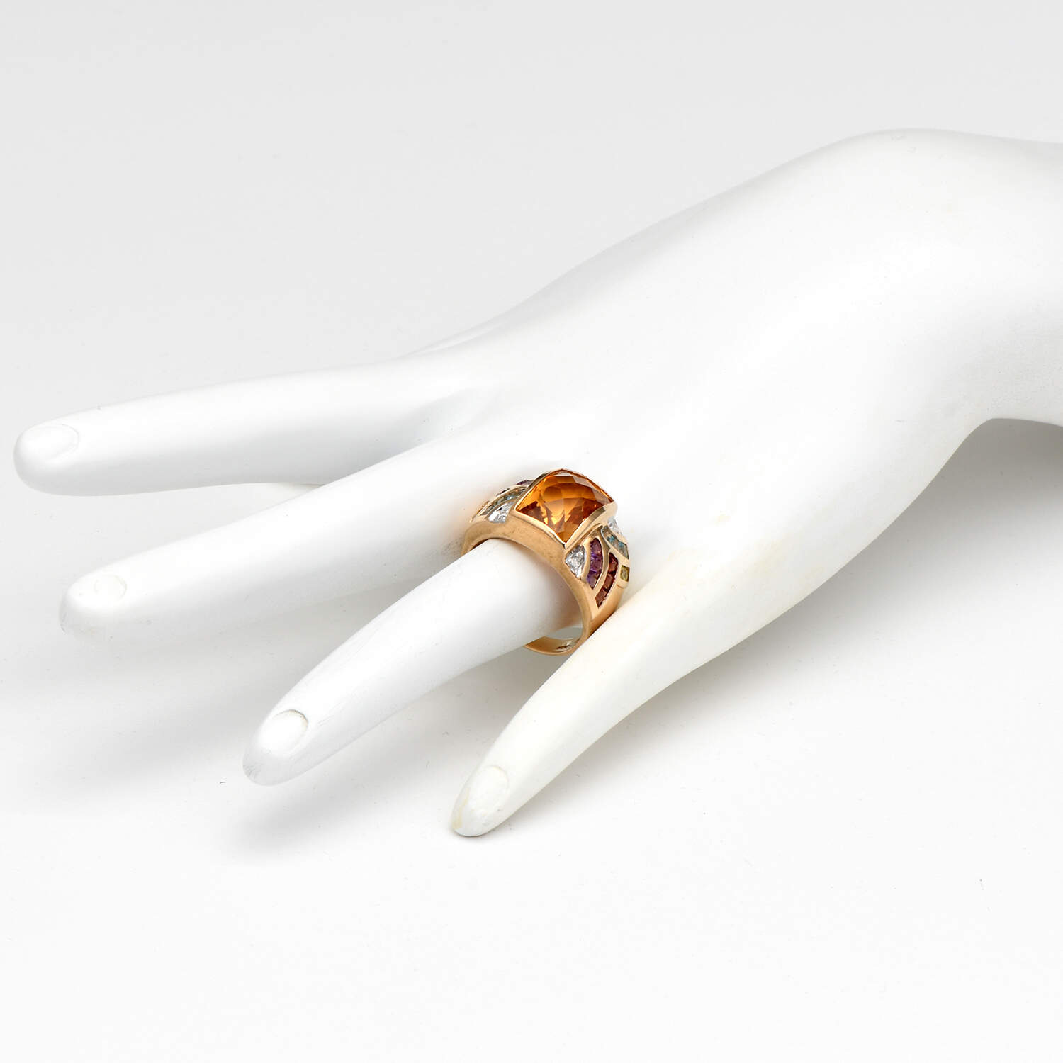 14KY Citrine(5.85) & Multi Gemstone Band Ring-6
