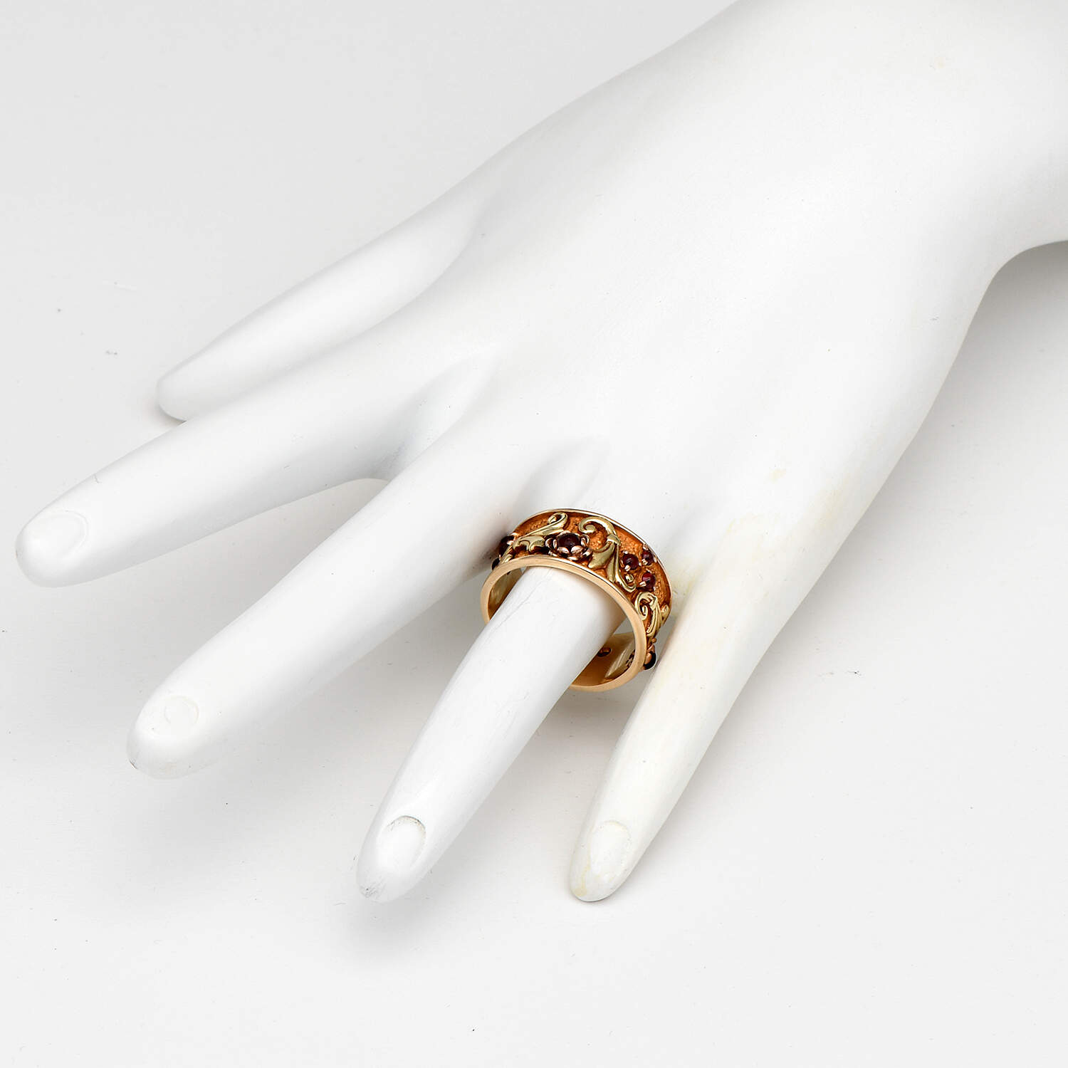 14KY Art Nouveau Garnet(0.75) Floral Eternity Band Ring-4