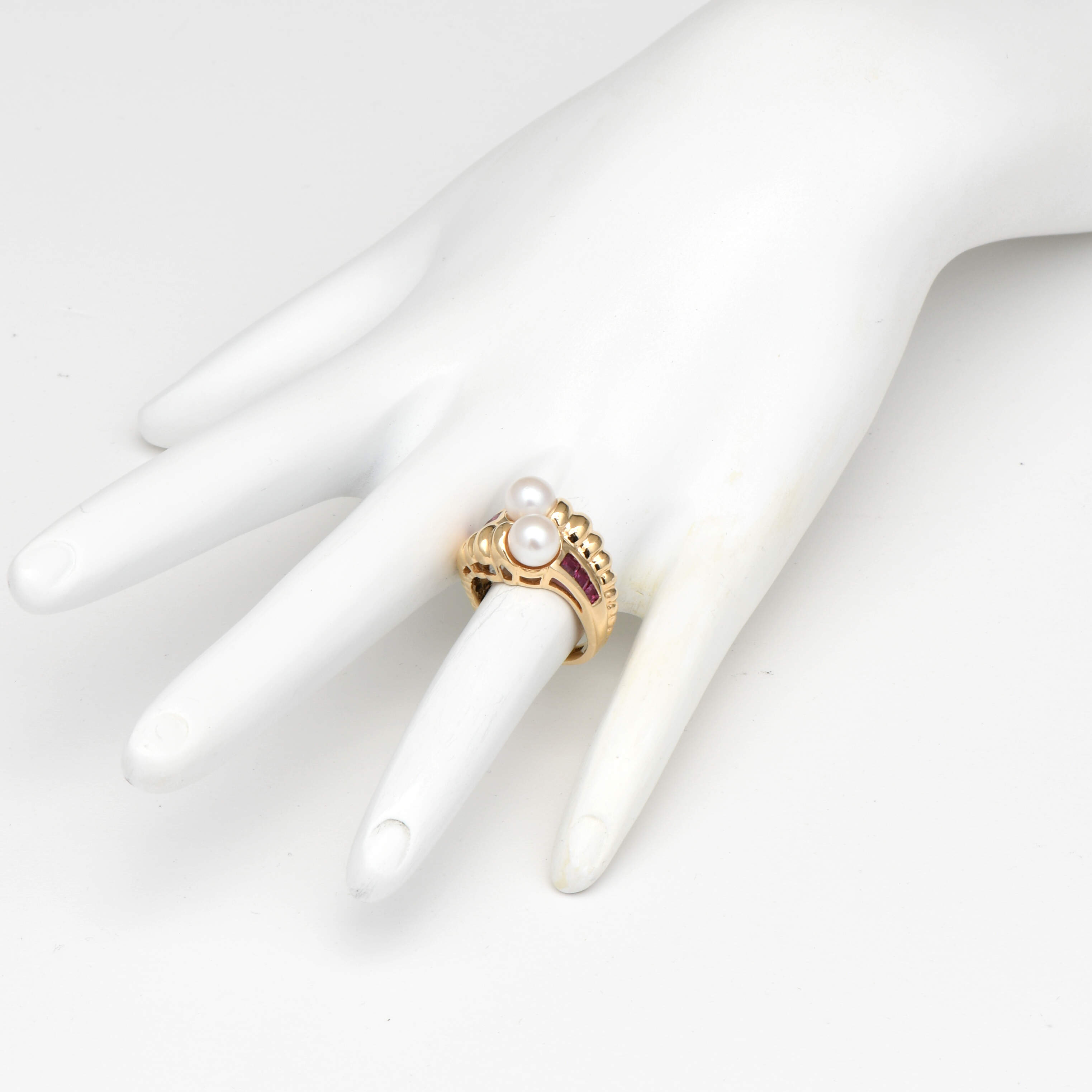 14KY Pearl Duo(6.3-6.4 mm ) & Ruby(0.45) Bypass Ring-6