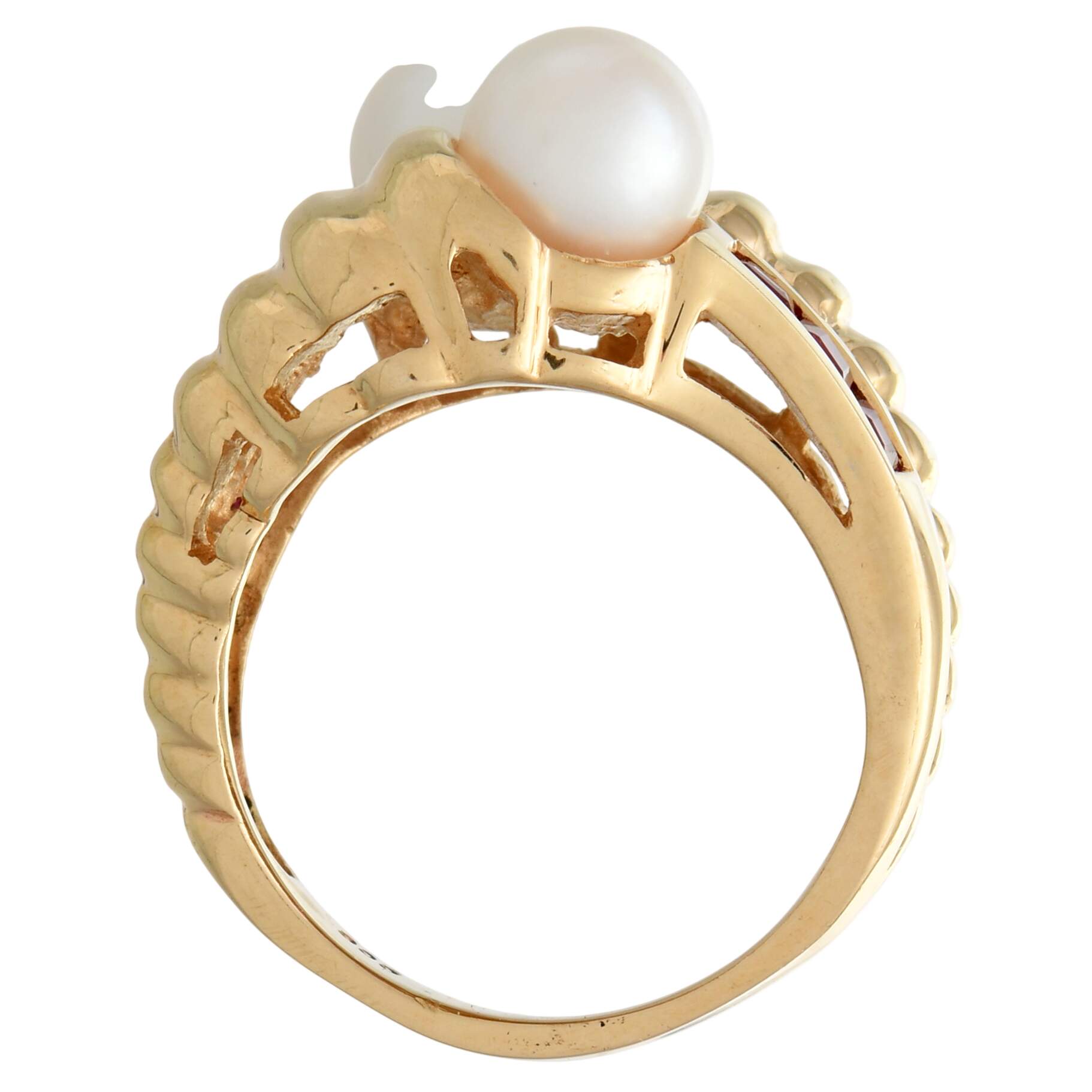 14KY Pearl Duo(6.3-6.4 mm ) & Ruby(0.45) Bypass Ring-5
