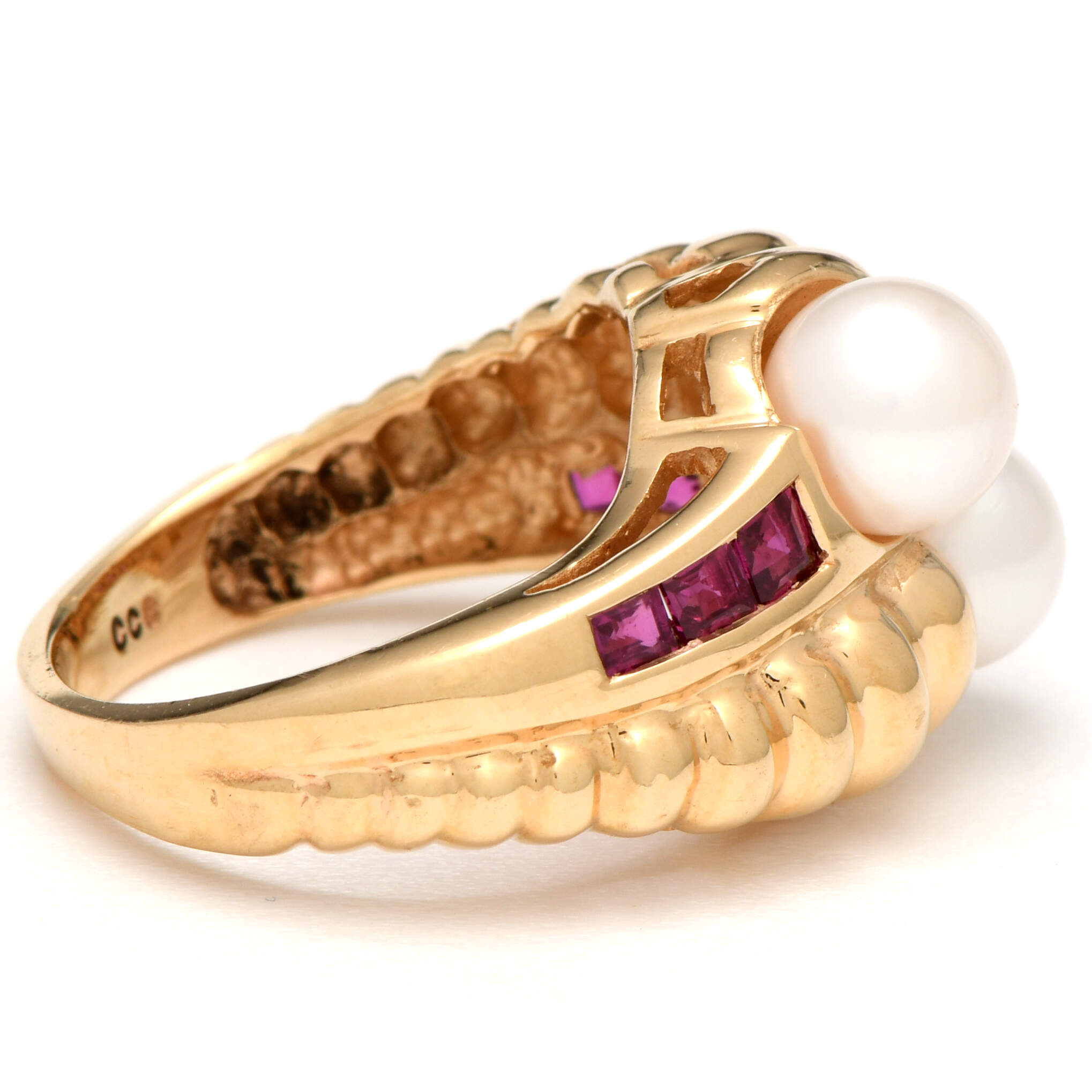 14KY Pearl Duo(6.3-6.4 mm ) & Ruby(0.45) Bypass Ring-4