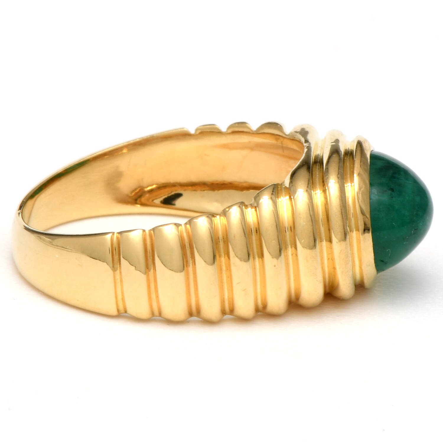 18KY Emerald(2.88) Cabochon Ribbed Ring-4