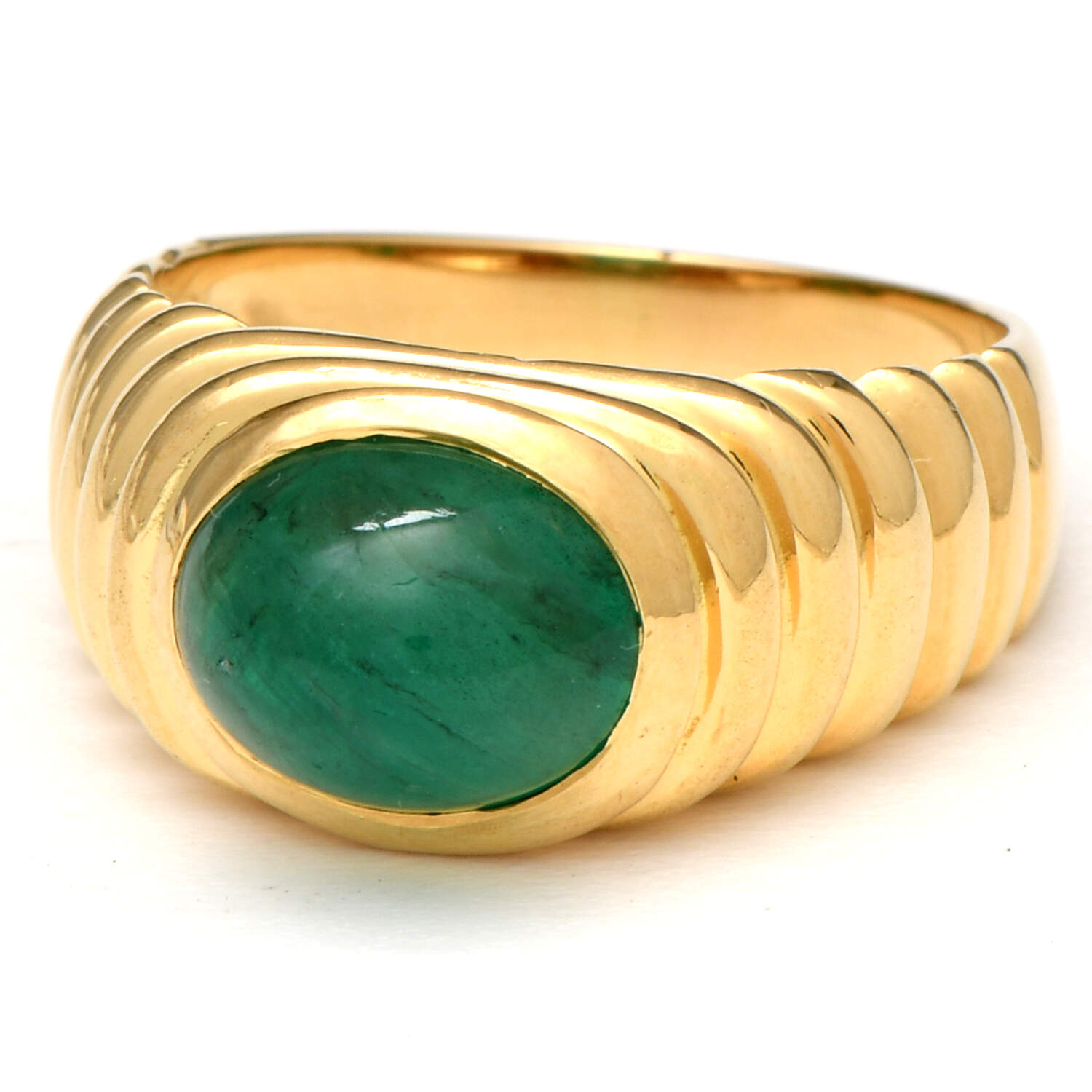 18KY Emerald(2.88) Cabochon Ribbed Ring-1