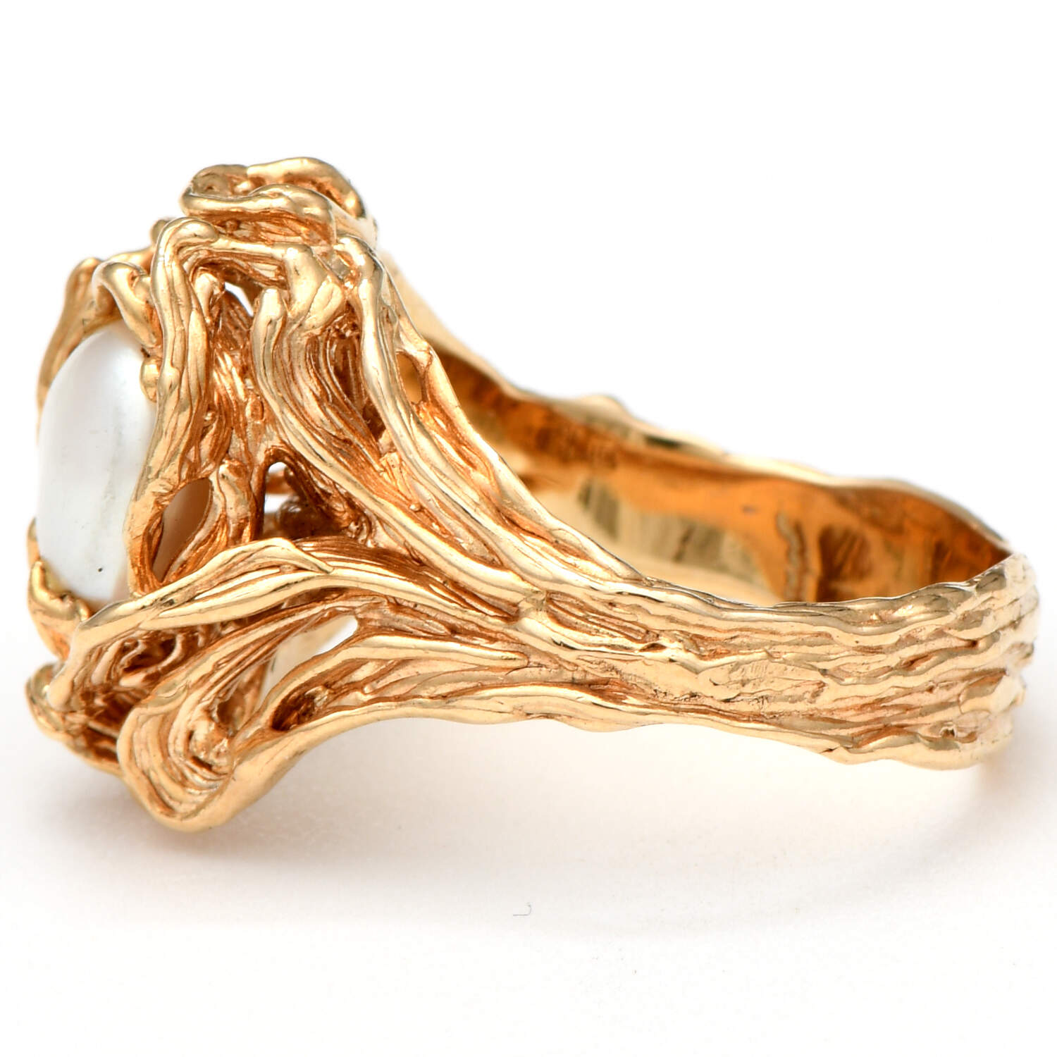 14KY Baroque Pearl (10.5 x 7.5 mm) Brutalist Ring-3