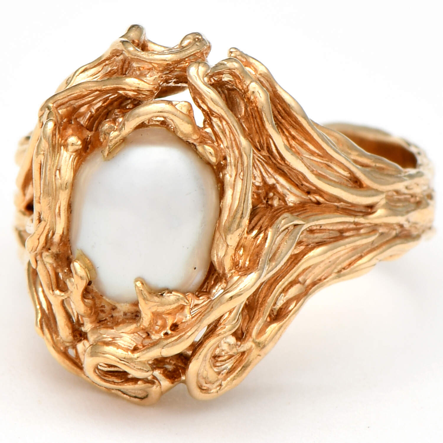 14KY Baroque Pearl (10.5 x 7.5 mm) Brutalist Ring-1