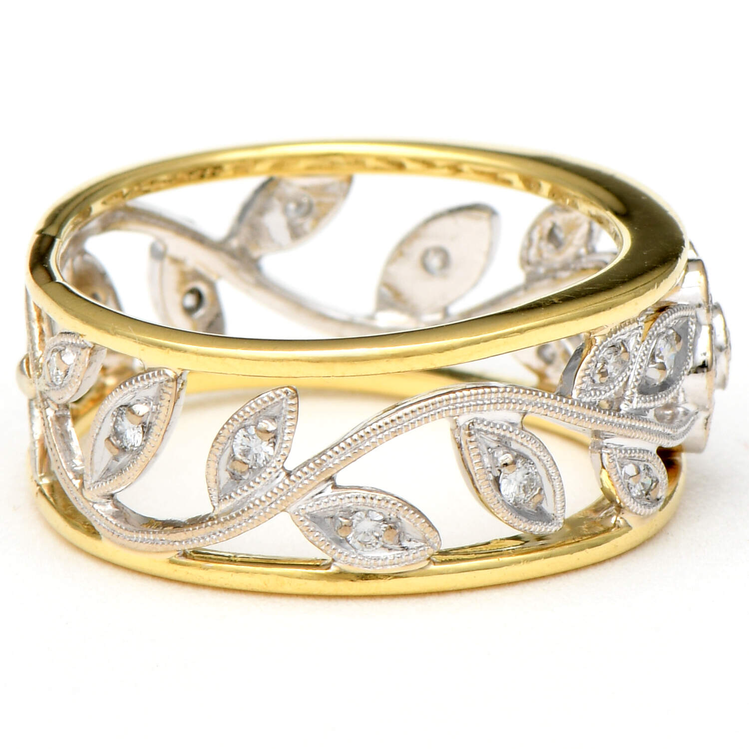 18KYW Floral Diamond(0.33) Floral Band Ring-4