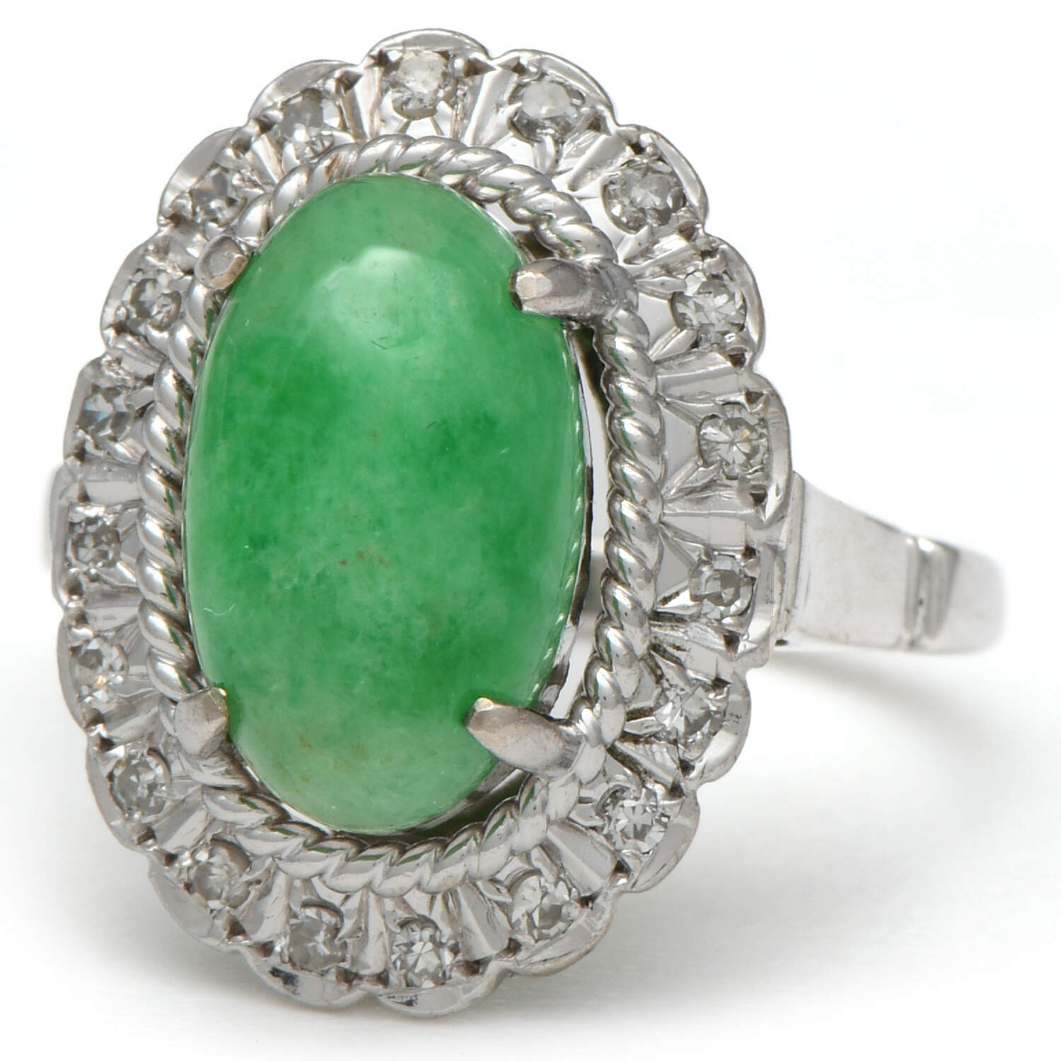 14KW Vintage Jadeite Jade (4.2) & Diamond (.38) Halo Ring-1