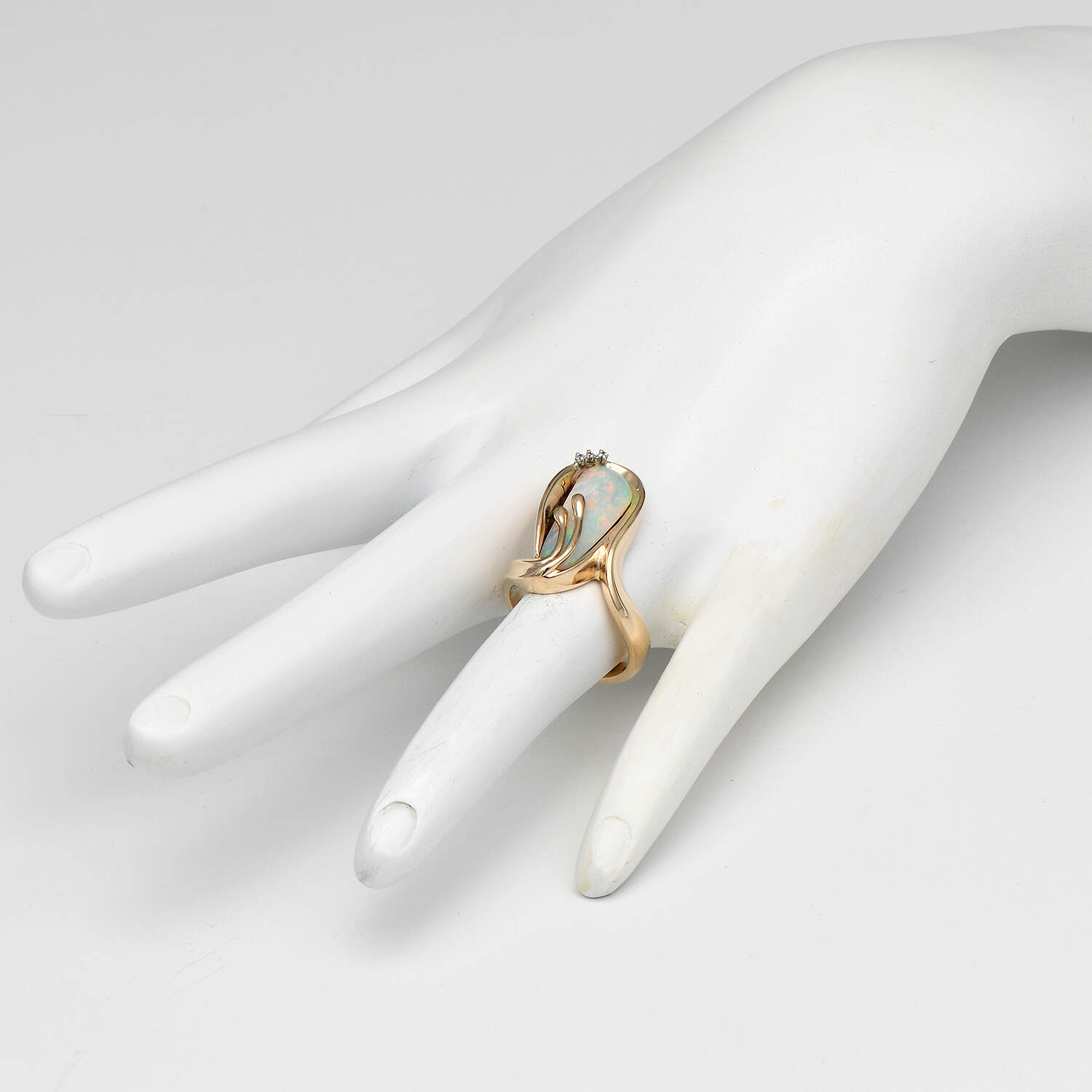 14KY Sculptural Opal & Diamond (0.03) Accent Ring-6