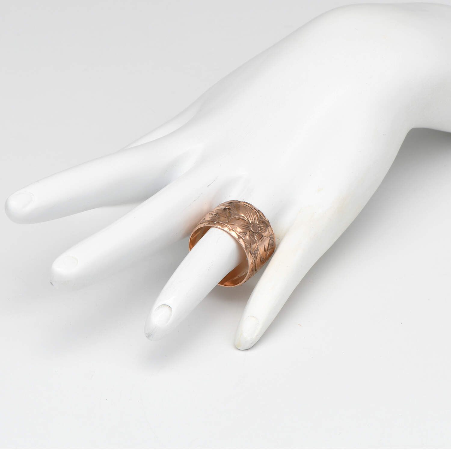 14KR Wide Floral & Leaf Engraved Band Ring-4