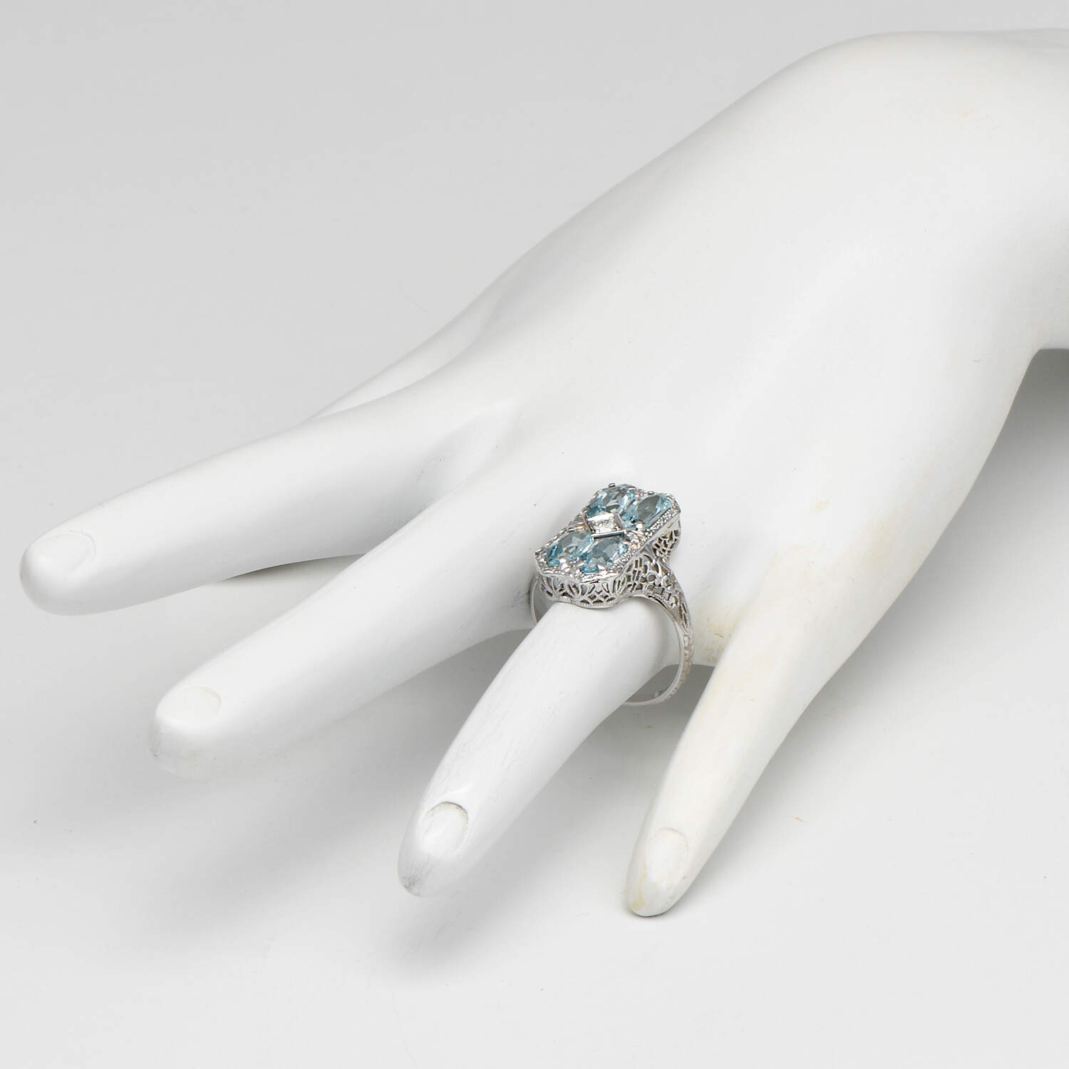 14KY Art Deco Aquamarine (2.05) & Diamond (0.07) Ring-6