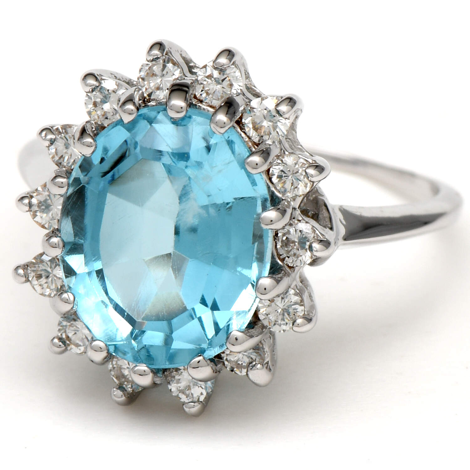 14KW Blue Topaz(4.75) & Diamond(0.40) Halo Ring-1