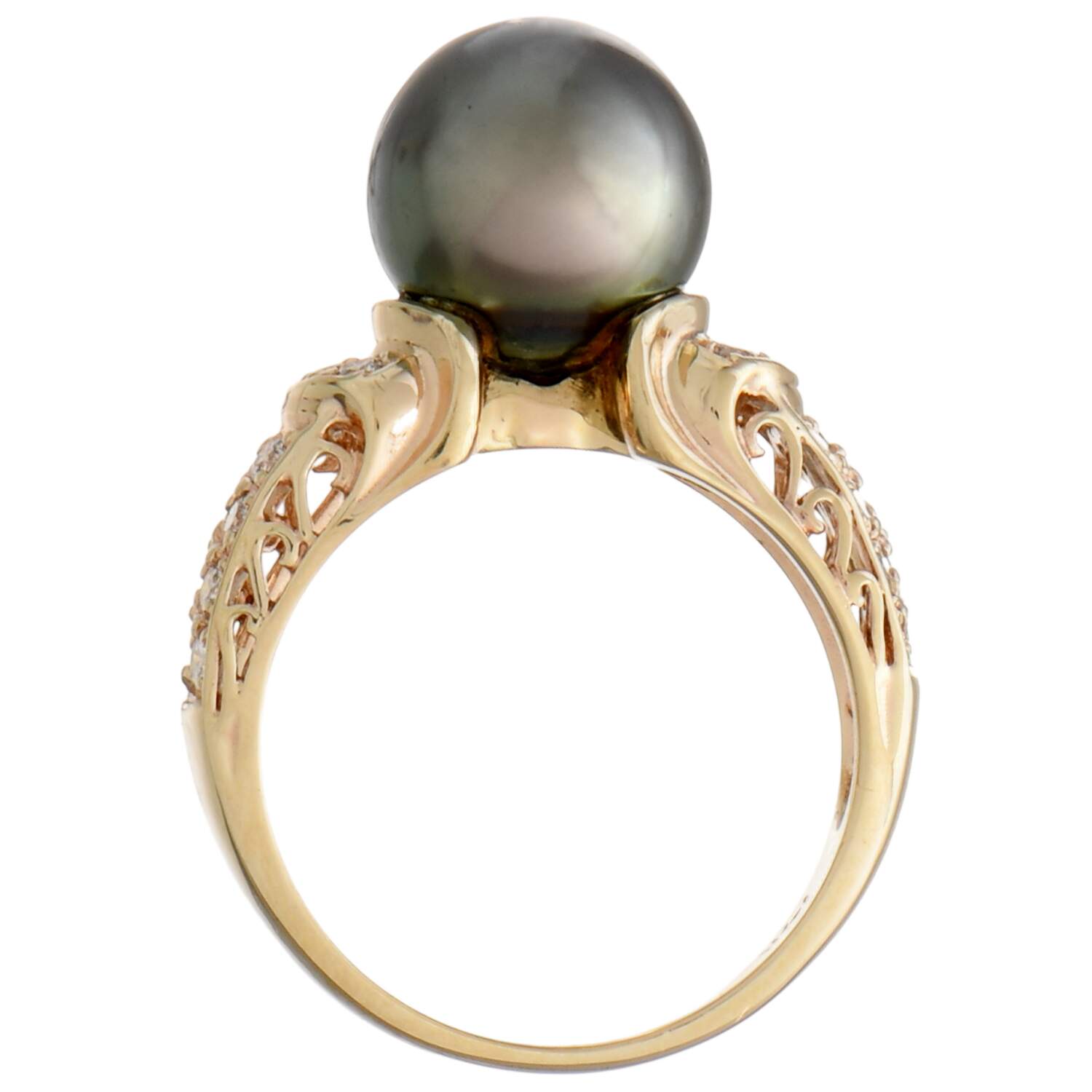 14KY Tahitian Pearl(9.65 mm) and Diamond(0.44) Ring-5