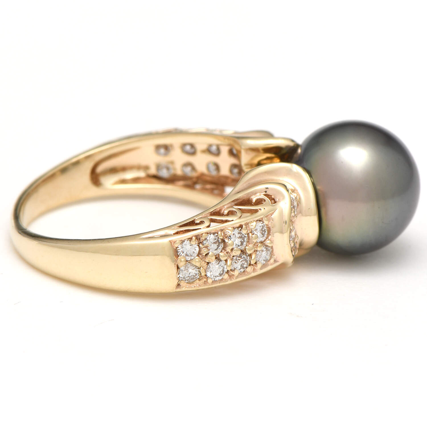 14KY Tahitian Pearl(9.65 mm) and Diamond(0.44) Ring-4