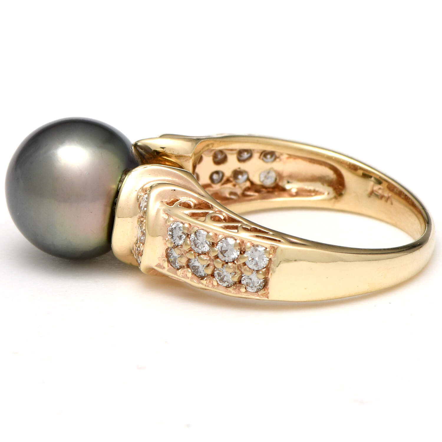 14KY Tahitian Pearl(9.65 mm) and Diamond(0.44) Ring-3