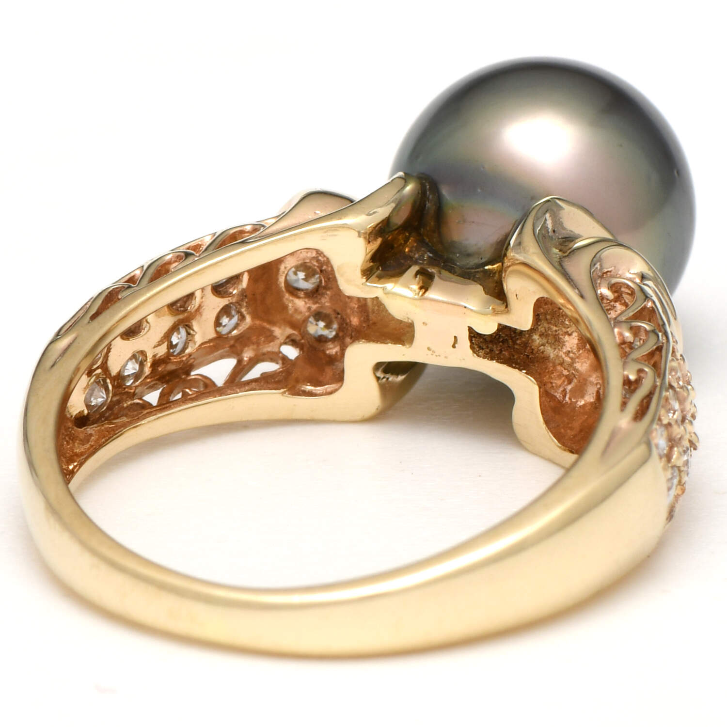 14KY Tahitian Pearl(9.65 mm) and Diamond(0.44) Ring-2
