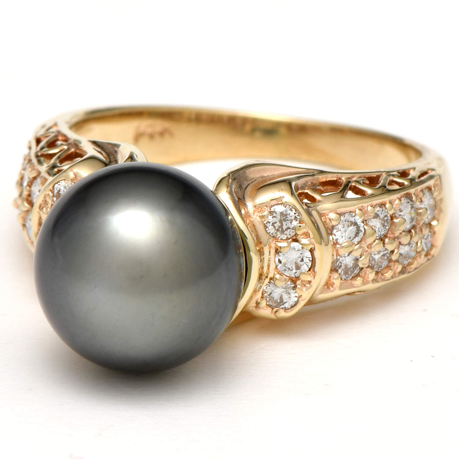 14KY Tahitian Pearl(9.65 mm) and Diamond(0.44) Ring-1