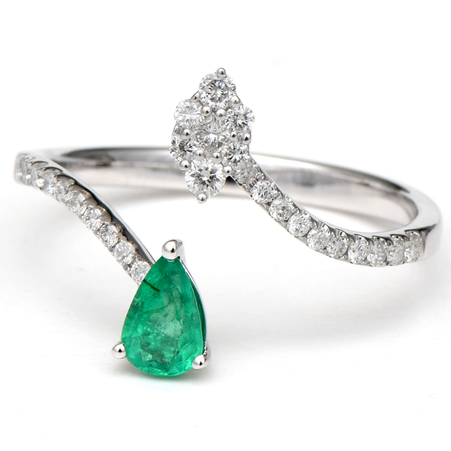 14KW Emerald(0.33) & Diamond(0.22) Bypass Ring-1
