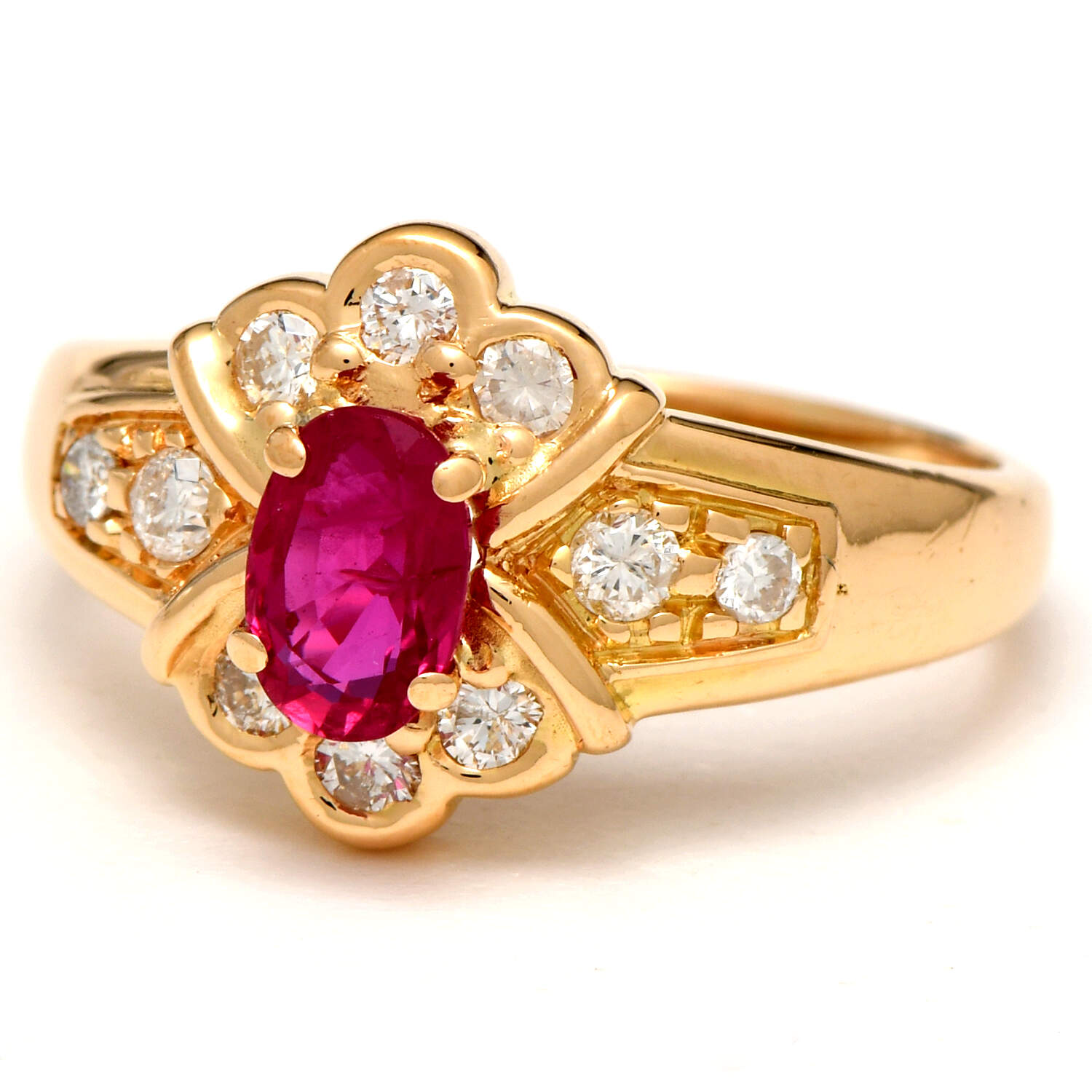 18KY Ruby(0.52) & Diamond(0.27) Scalloped Ring-1