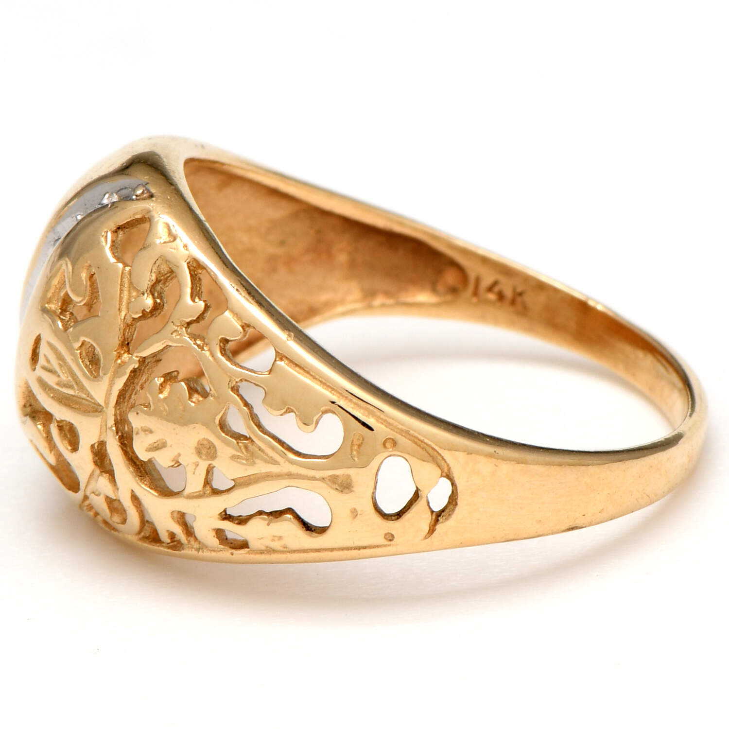 14KYW Vintage Two-Tone Diamond Accent (0.04) Bombe Ring-3