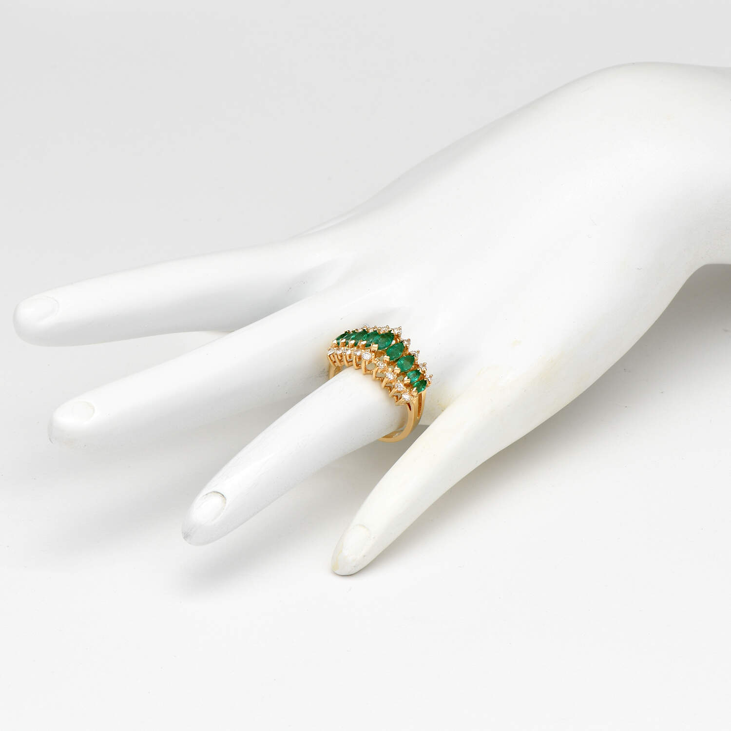 14KY Emerald (0.82) & Diamond (0.36) Pyramid Ring-6