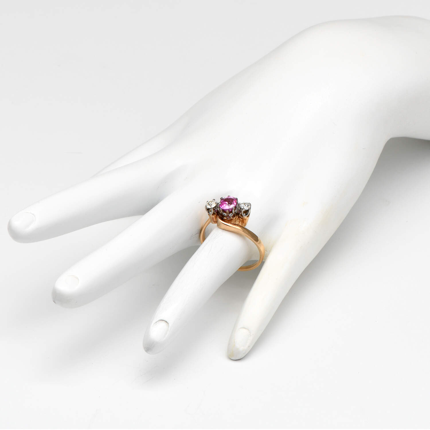 18KY Palladium Natural Pink Sapphire(1.15) & Diamond(0.30) Ring-6