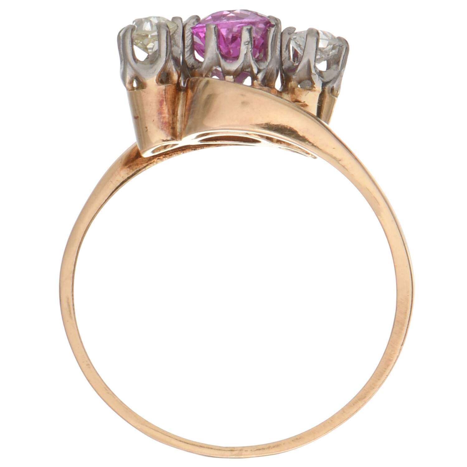 18KY Palladium Natural Pink Sapphire(1.15) & Diamond(0.30) Ring-5