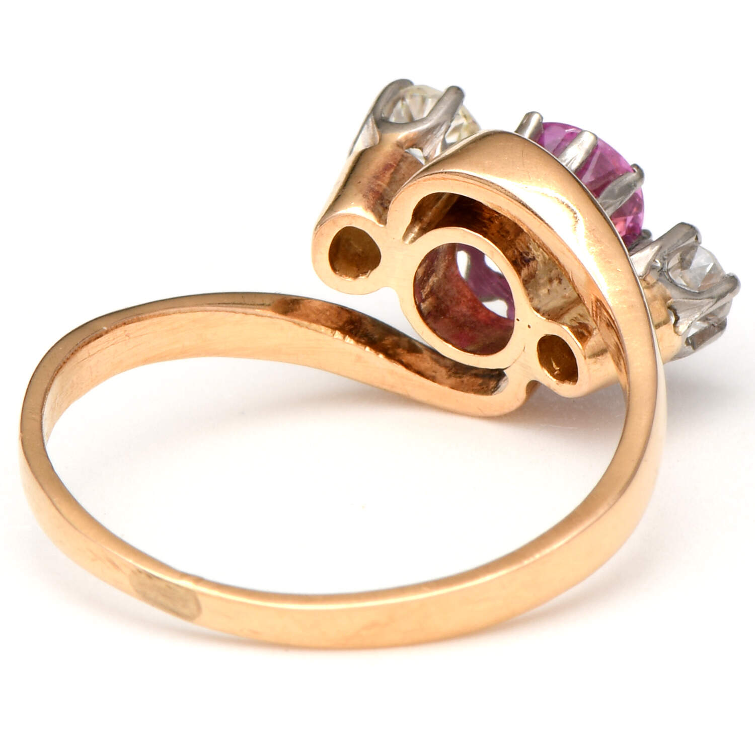 18KY Palladium Natural Pink Sapphire(1.15) & Diamond(0.30) Ring-2