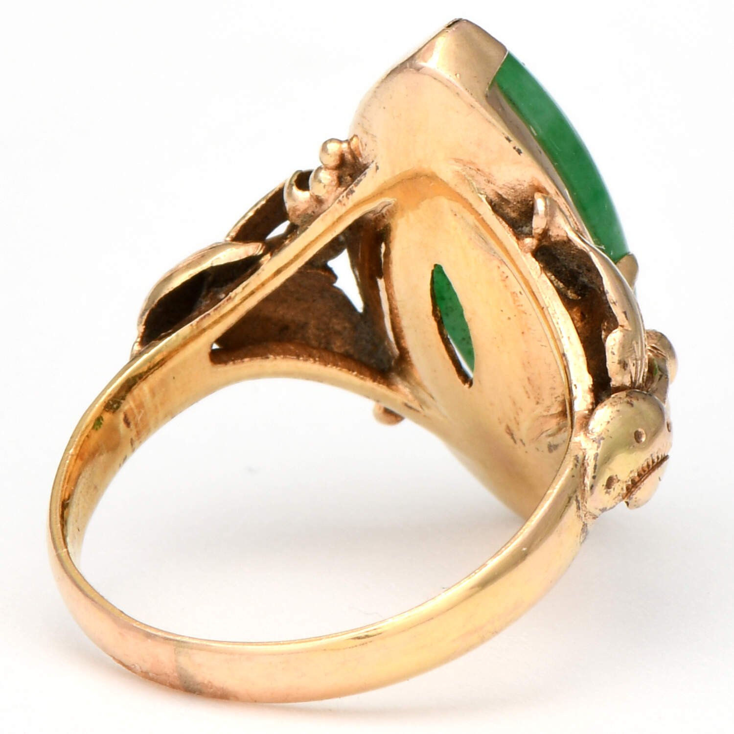 18KY Art Nouveau Navette Jadeite(2.5) Ring-2
