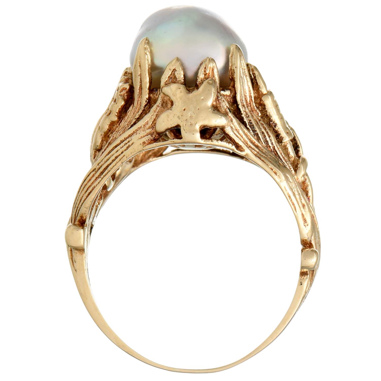 12KY Brutalist Gray Pearl(10.1mm) Ocean Inspired Ring-5