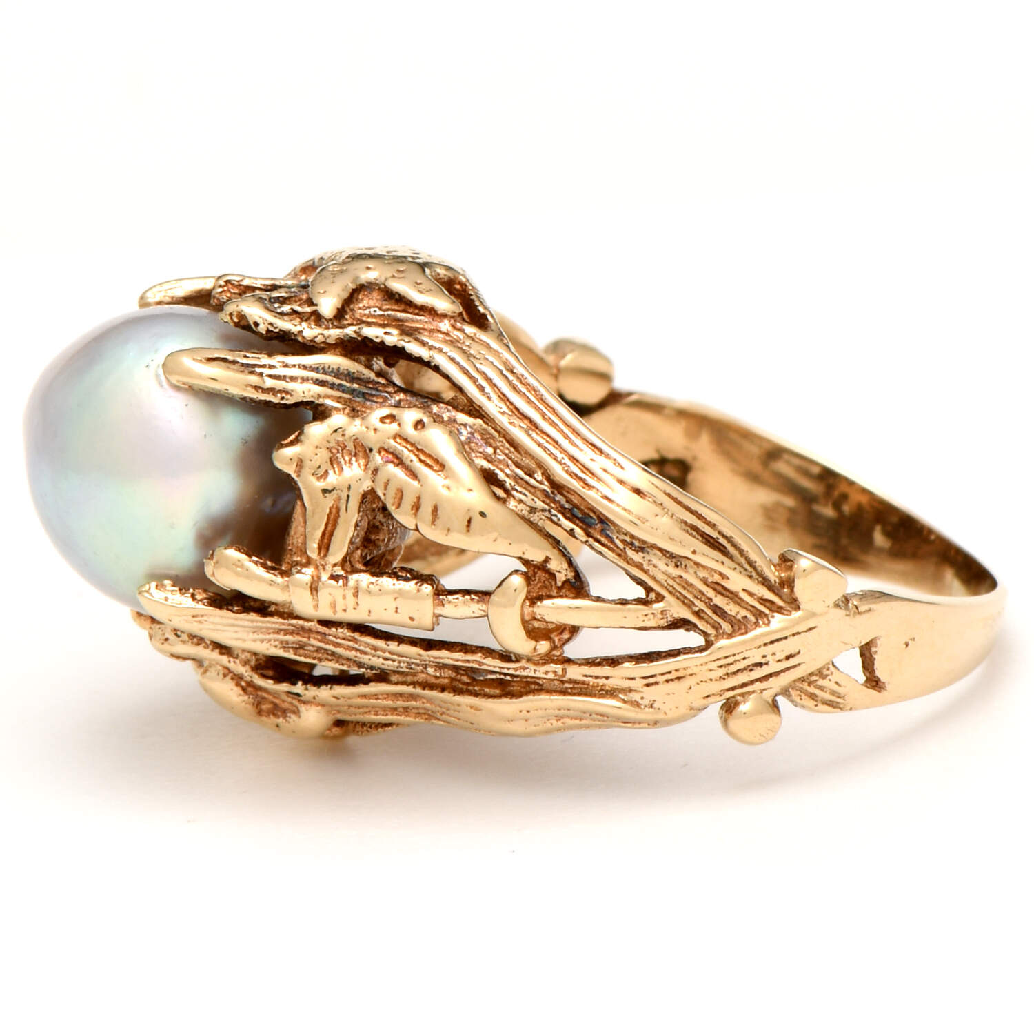 12KY Brutalist Gray Pearl(10.1mm) Ocean Inspired Ring-3