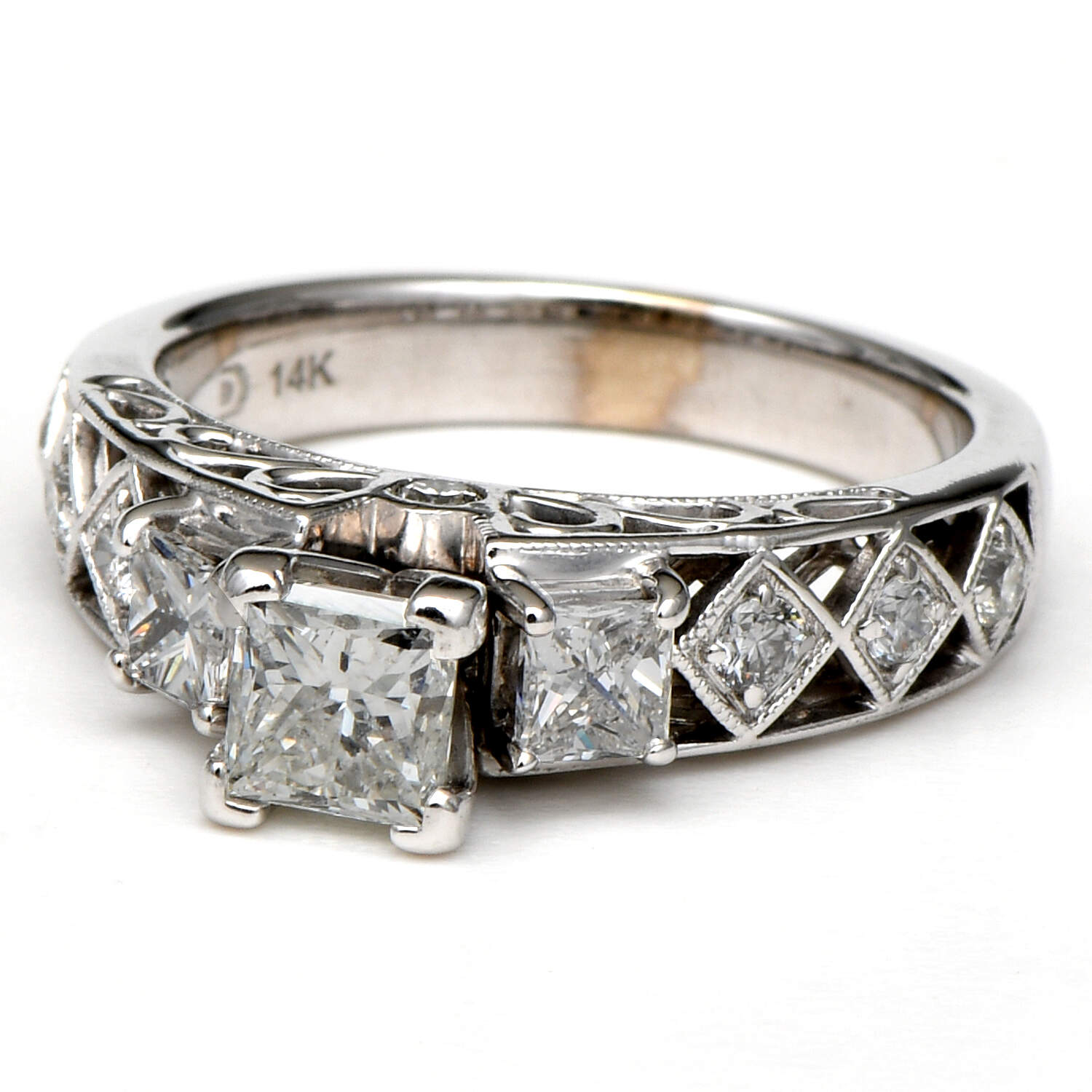 14KW Diamond(1.49) Princess Cut Bridal Ring-1