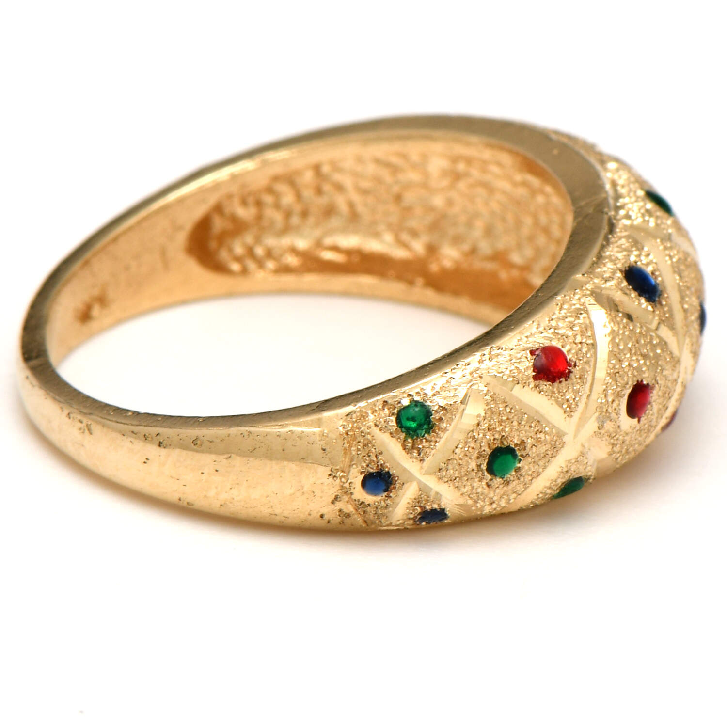 14KY Textured Multi Color Enamel Dome Ring-4