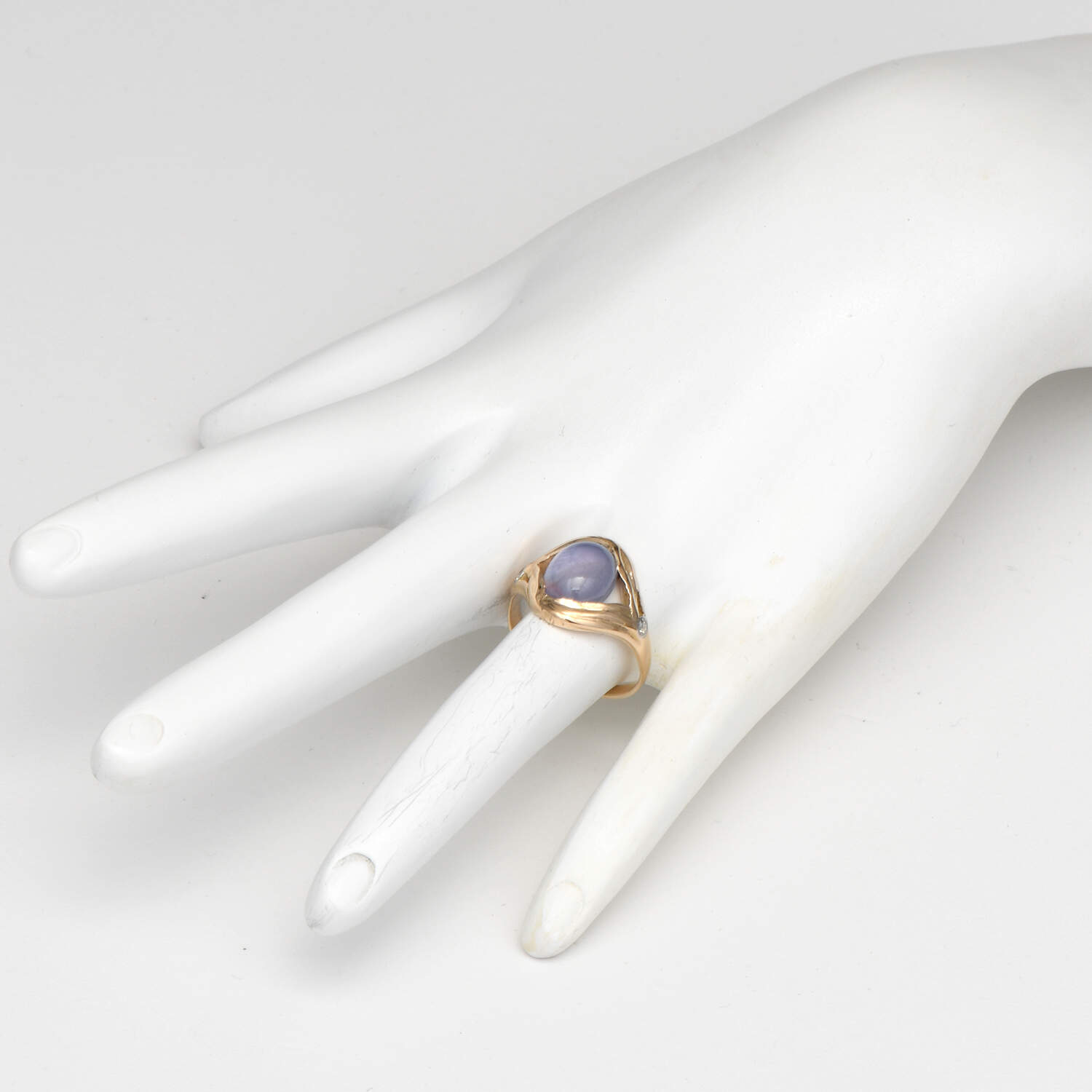 14KY Platinum Star Sapphire(4.45) & Diamond Accent(0.07) Ring-6