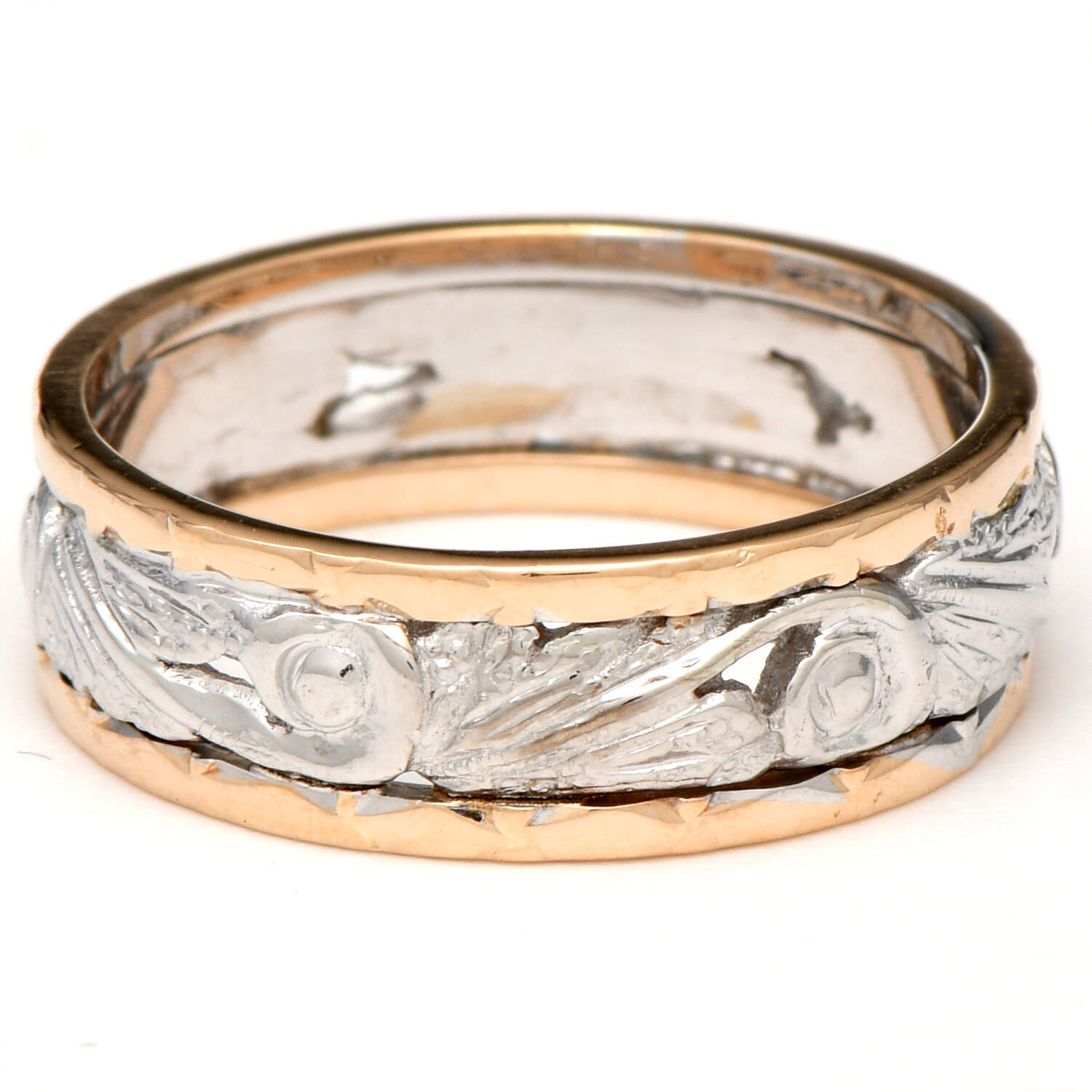 14KWY Vintage Two-Tone 6.5mm Engraved & Pierced Band Ring-2