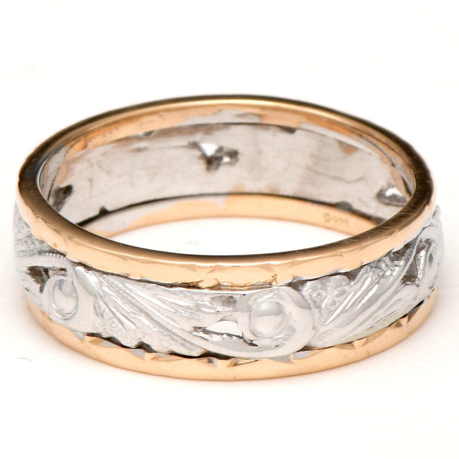 14KWY Vintage Two-Tone 6.5mm Engraved & Pierced Band Ring-1