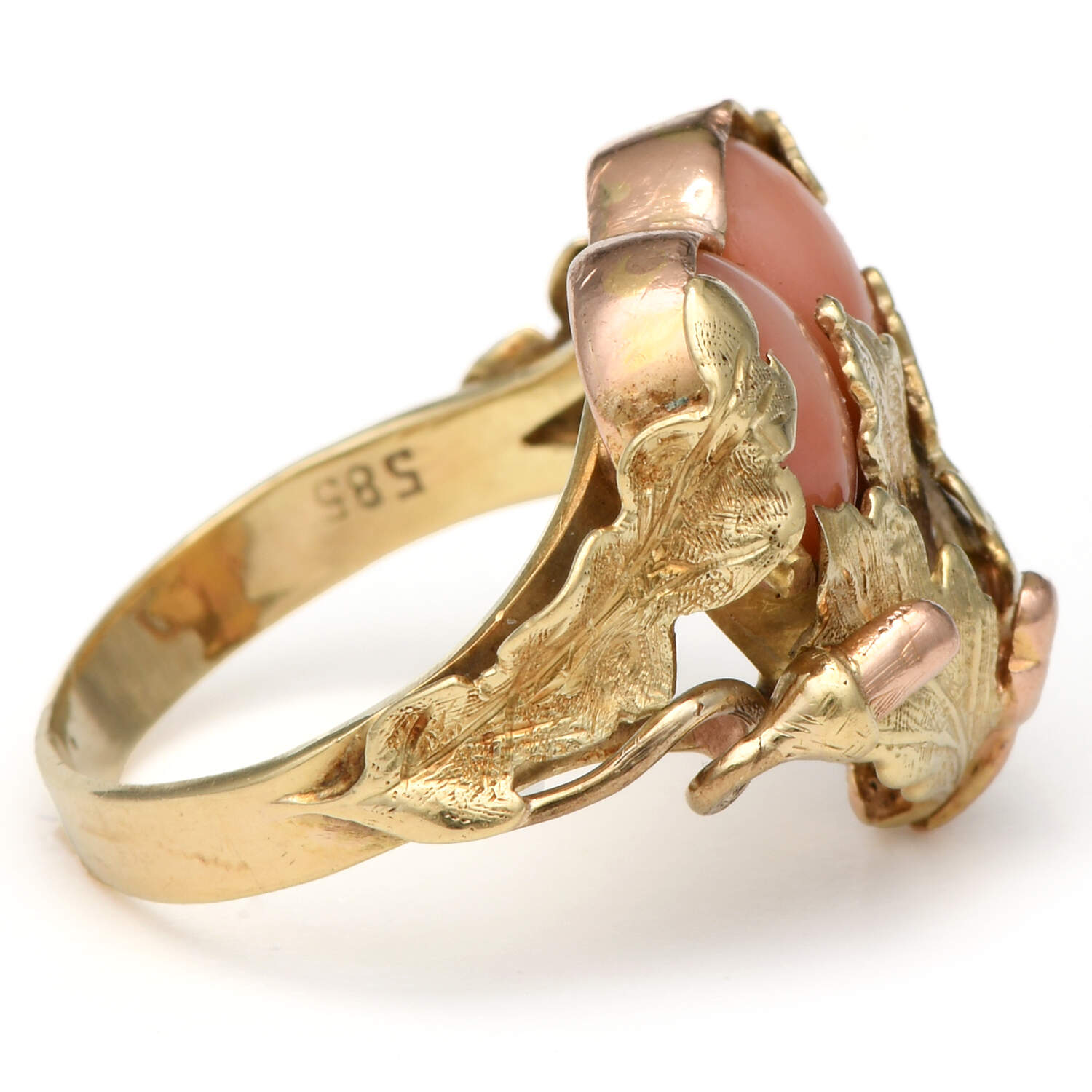 14KYR Handcrafted Coral Heart Floral Ring-4