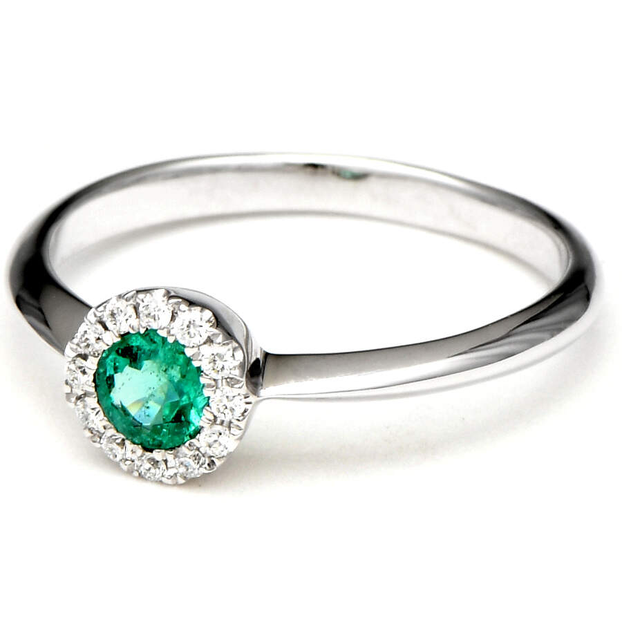 14KW Petite Emerald (0.24) & Diamond Halo Ring-1