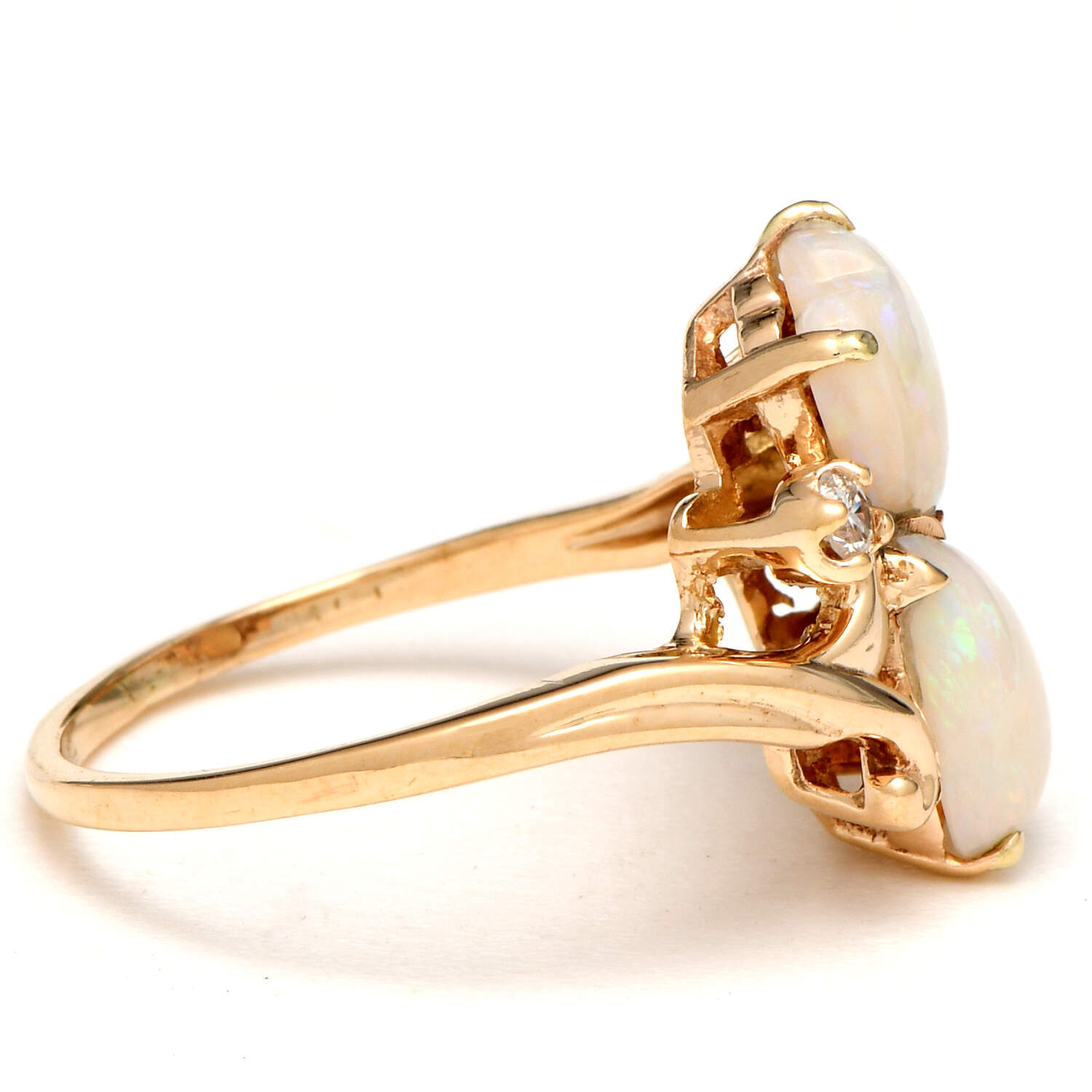 14KY Double Hearts White Opal (2.7) & Diamond (0.10) Ring-4